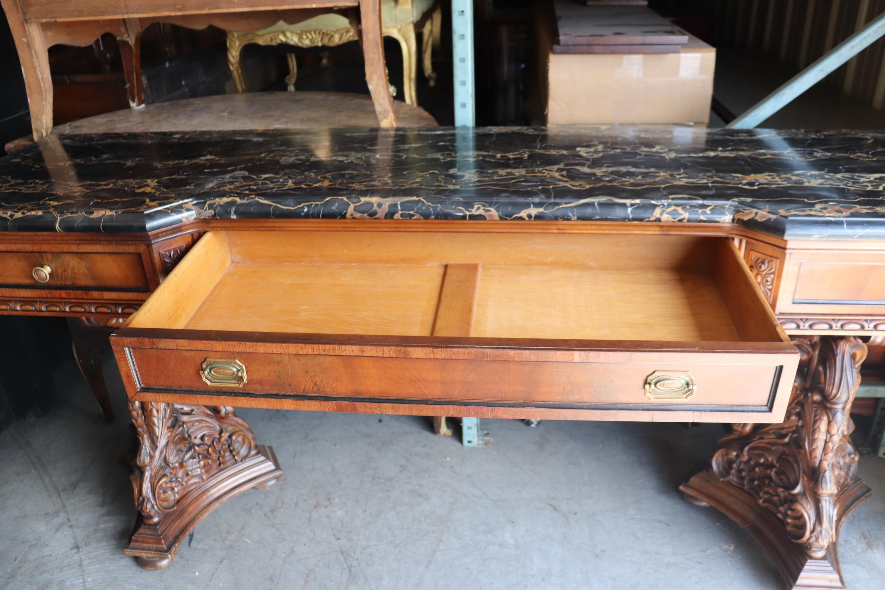 Ultra Rare Swan Carved Italian Portoro Marble Top Victorian Sideboard Buffet 8