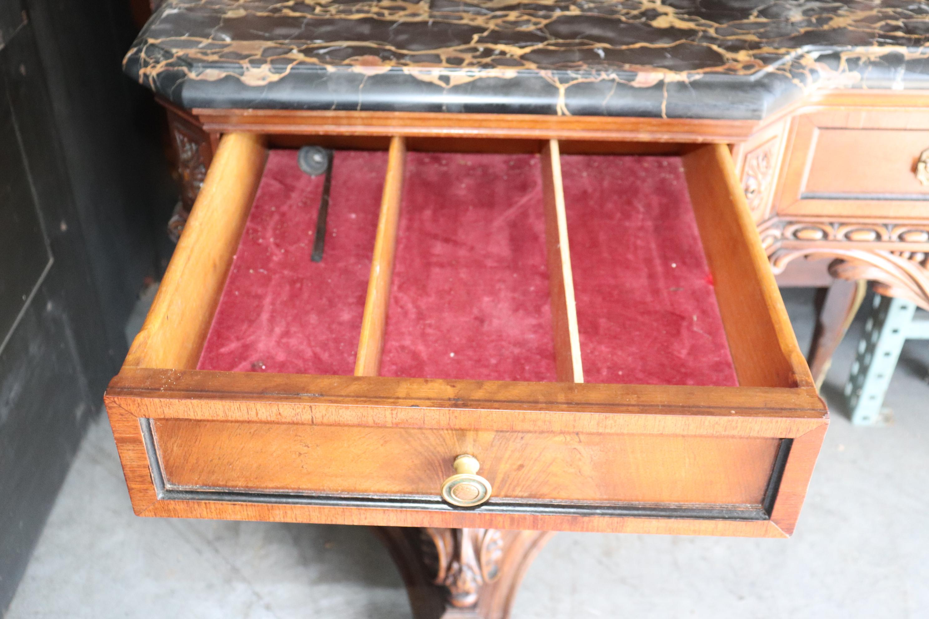 Ultra Rare Swan Carved Italian Portoro Marble Top Victorian Sideboard Buffet 11