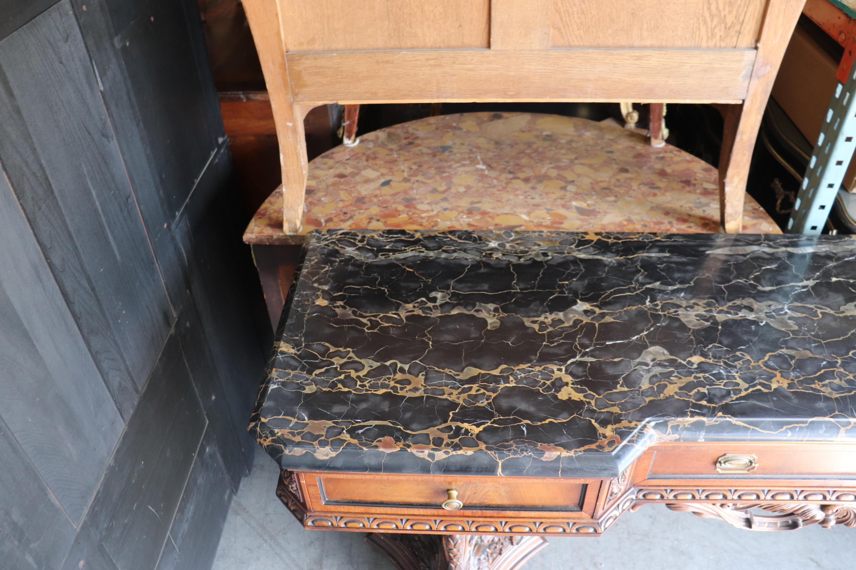 Ultra Rare Swan Carved Italian Portoro Marble Top Victorian Sideboard Buffet 12