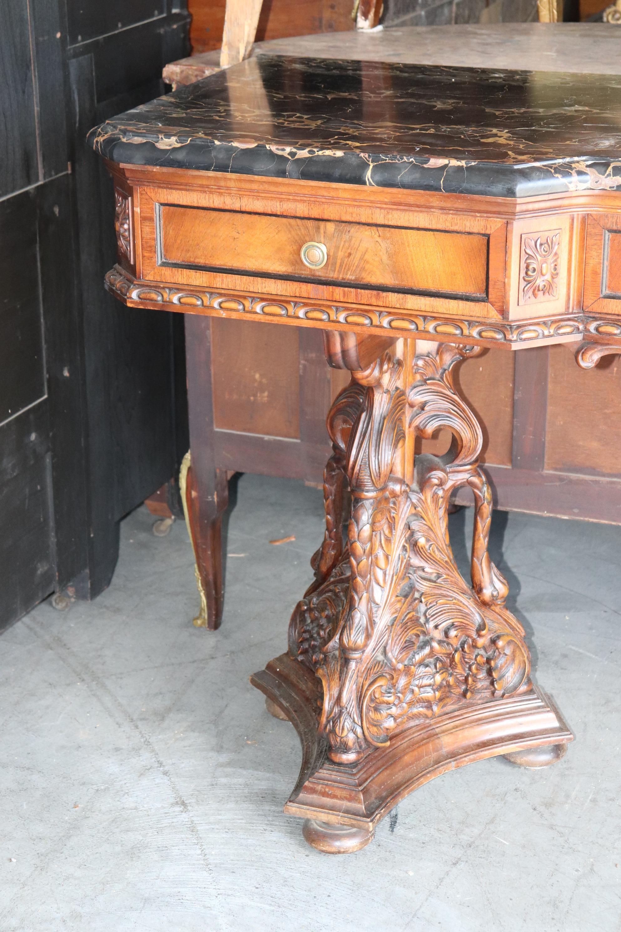 American Ultra Rare Swan Carved Italian Portoro Marble Top Victorian Sideboard Buffet