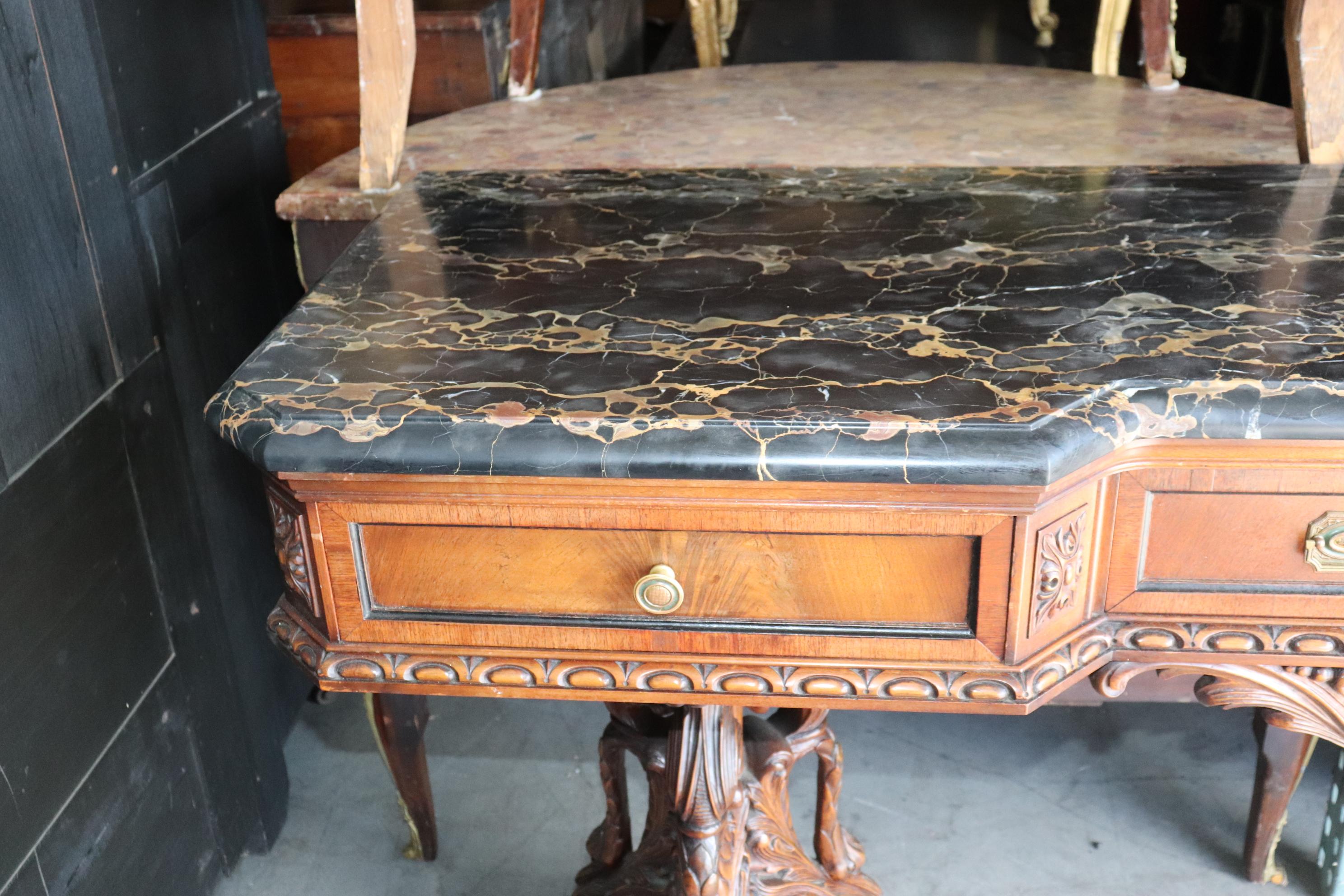 Ultra Rare Swan Carved Italian Portoro Marble Top Victorian Sideboard Buffet 1