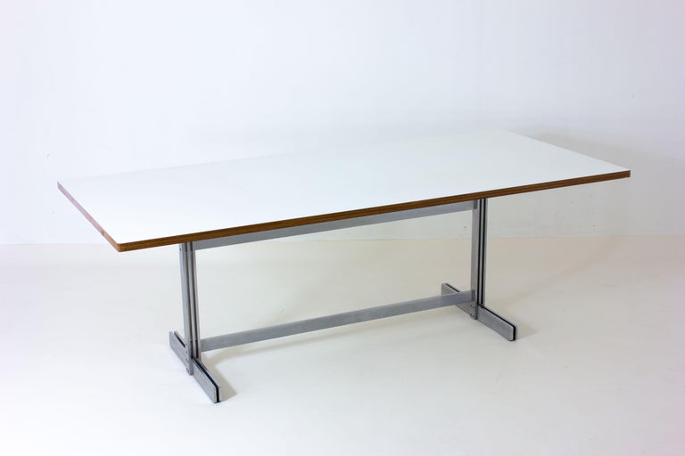 Mid-20th Century Ultra Rare White Jules Wabbes Dining Table for Mobilie Universel, 1959 For Sale
