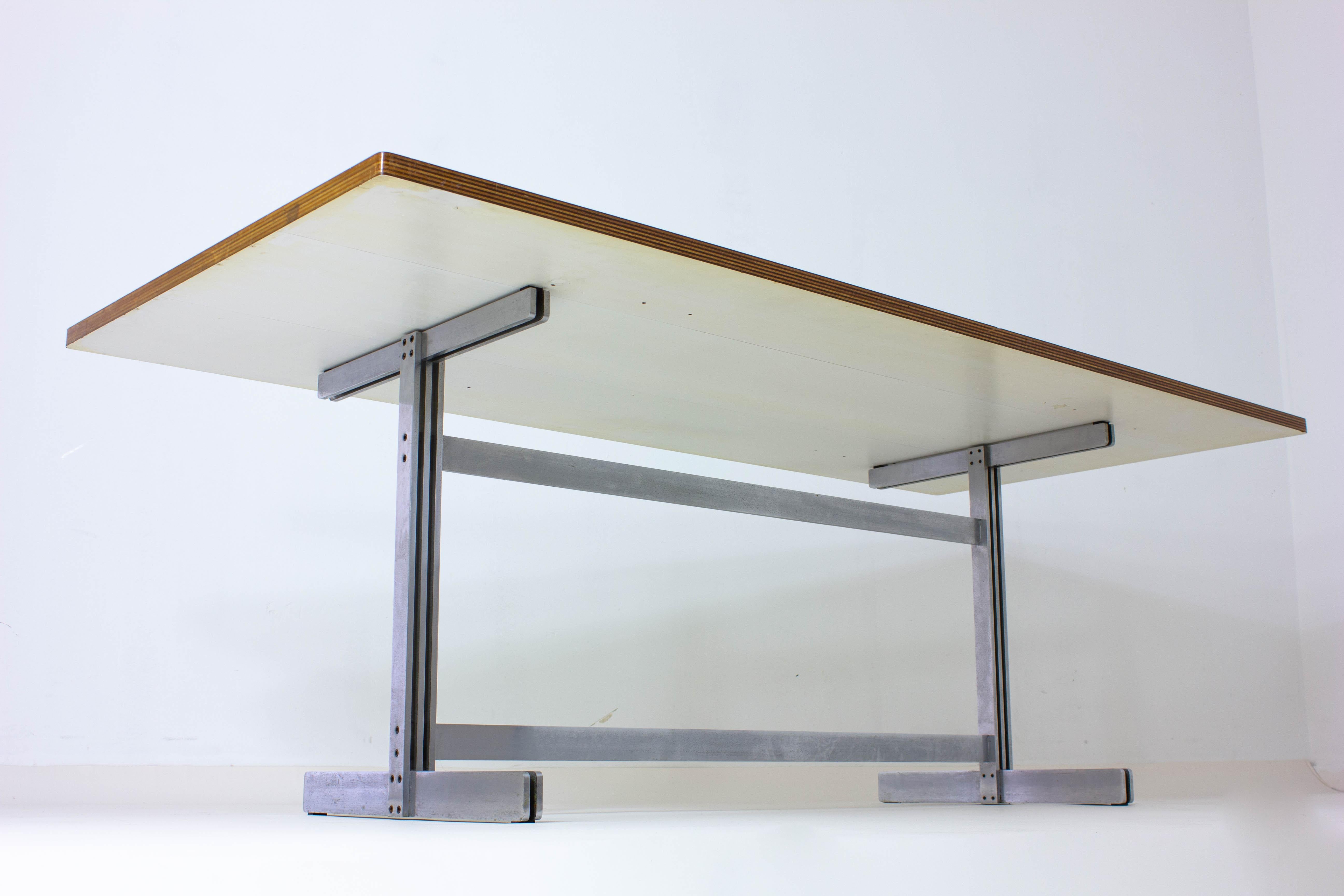 Steel Ultra Rare White Jules Wabbes Dining Table for Mobilie Universel, 1959