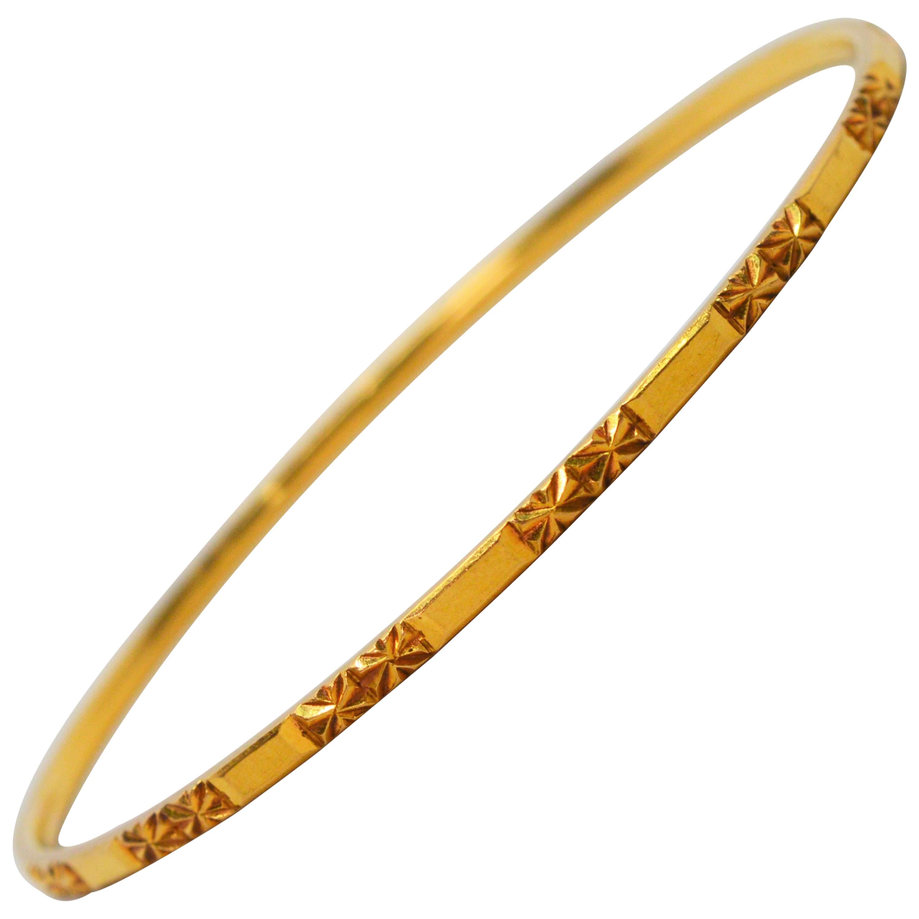 Ultra Slim 18 Karat Yellow Gold Bangle Bracelet For Sale