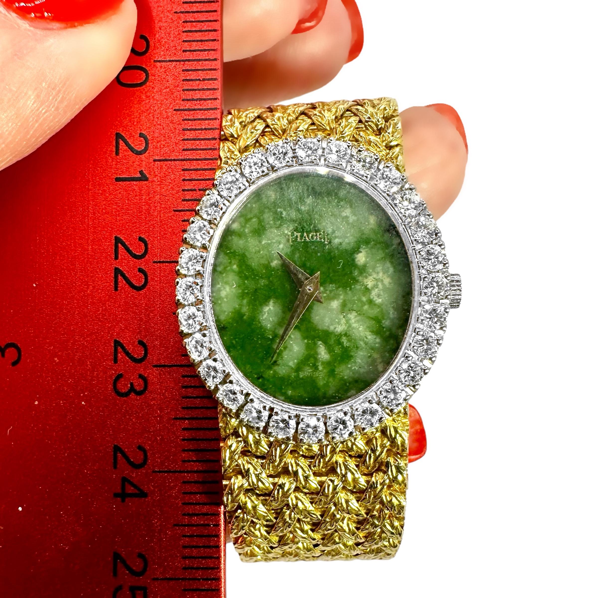 Ultra Slim Ladies Piaget Watch in Yellow Gold with Oval Jade Dial and Diamonds 4