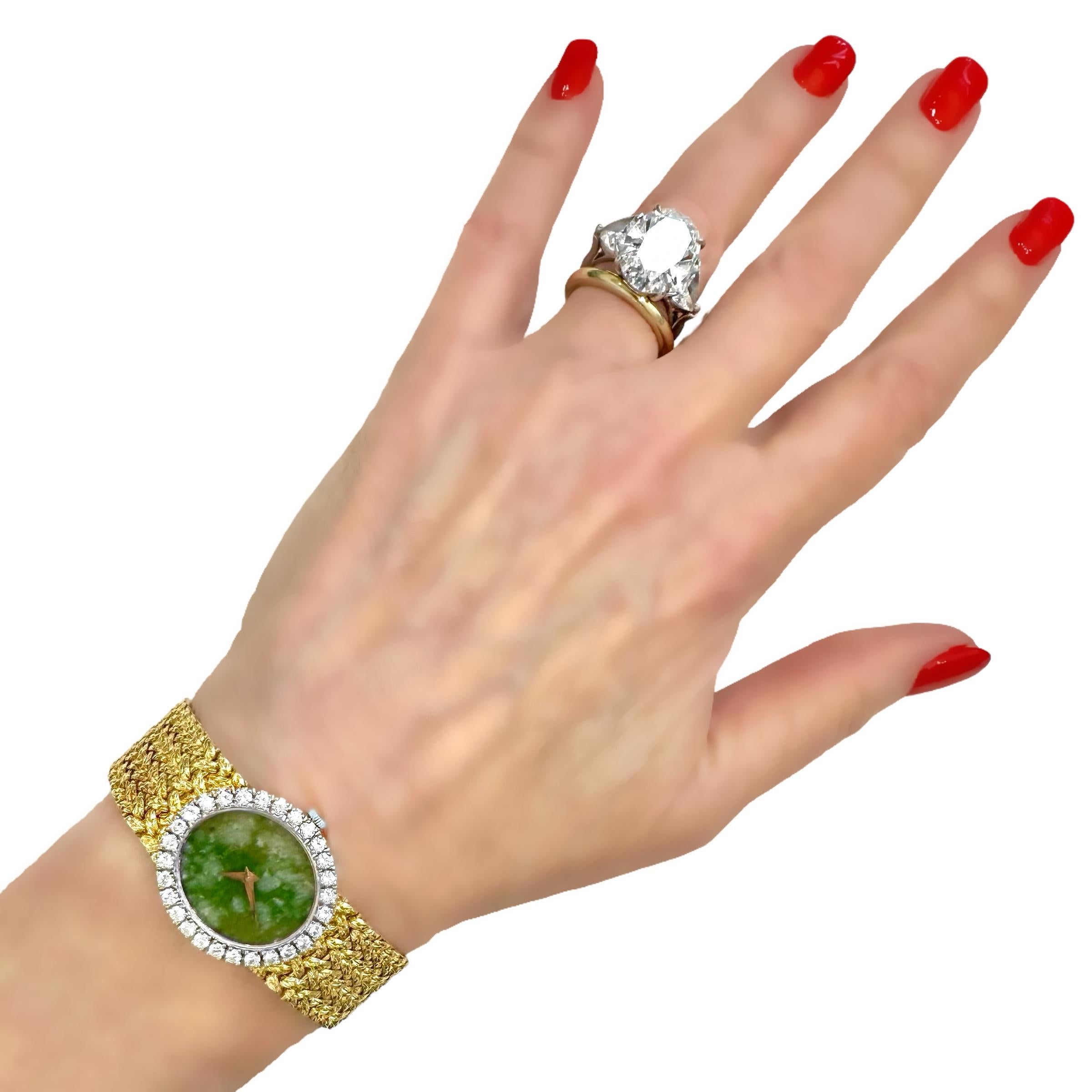 Ultra Slim Ladies Piaget Watch in Yellow Gold with Oval Jade Dial and Diamonds 6