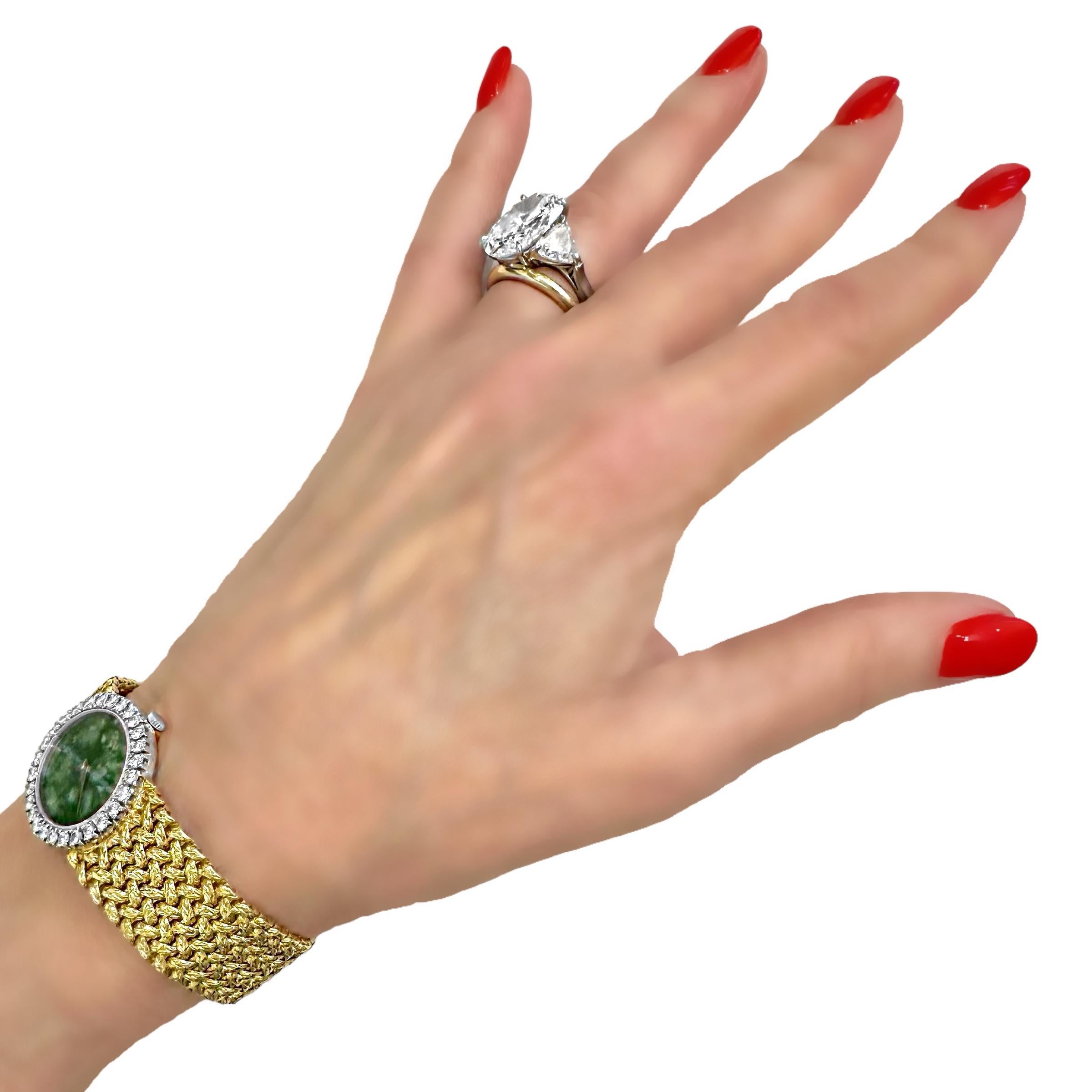 Ultra Slim Ladies Piaget Watch in Yellow Gold with Oval Jade Dial and Diamonds 7