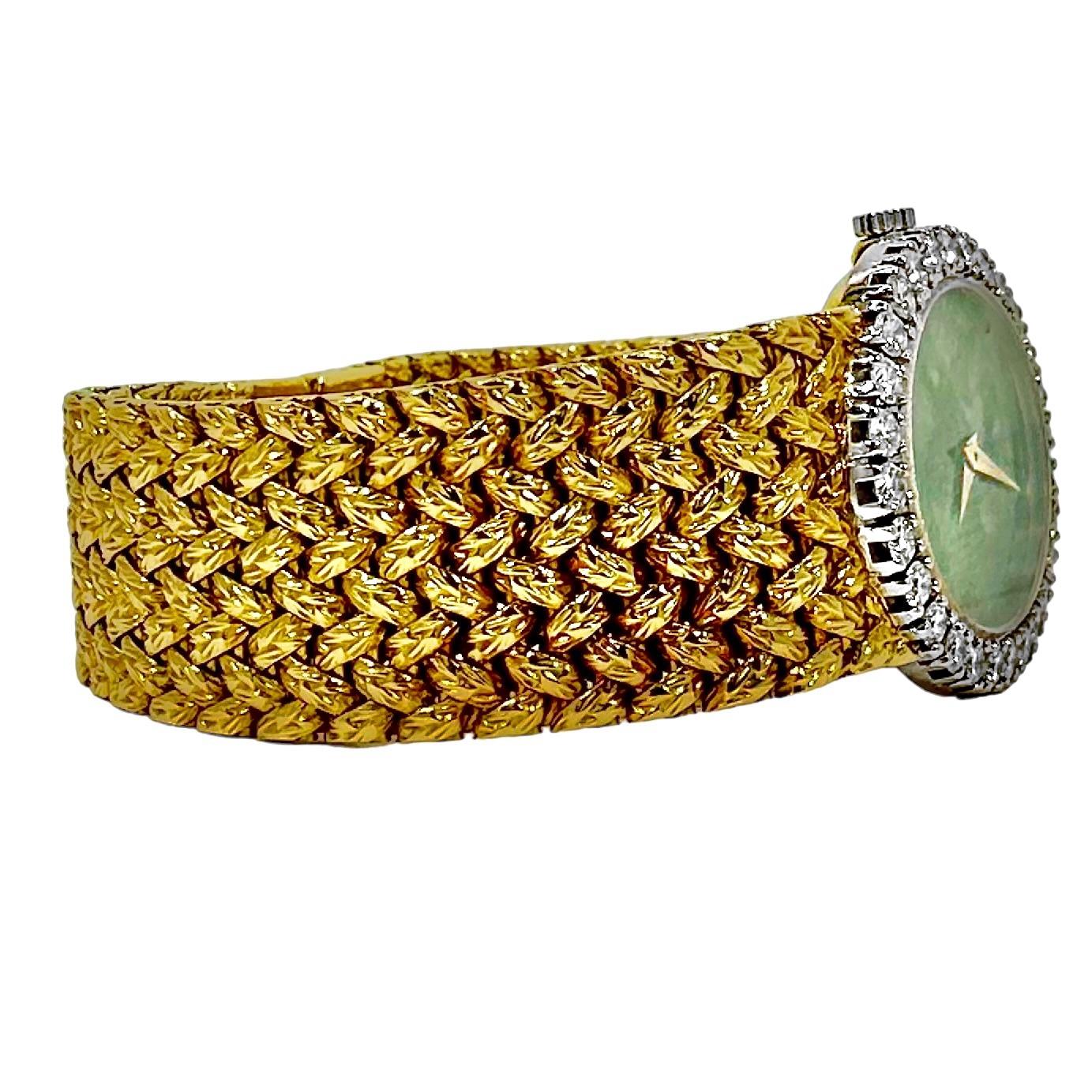 Women's Ultra Slim Ladies Piaget Watch in Yellow Gold with Oval Jade Dial and Diamonds