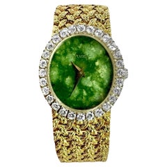 Ultra Slim Ladies Piaget Watch in Yellow Gold with Oval Jade Dial and Diamonds