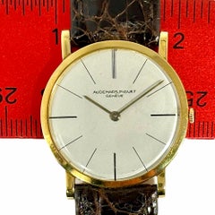 Ultra-Thin Classic Gold Audemars-Piguet Mens Watch with Brown Crocodile Strap