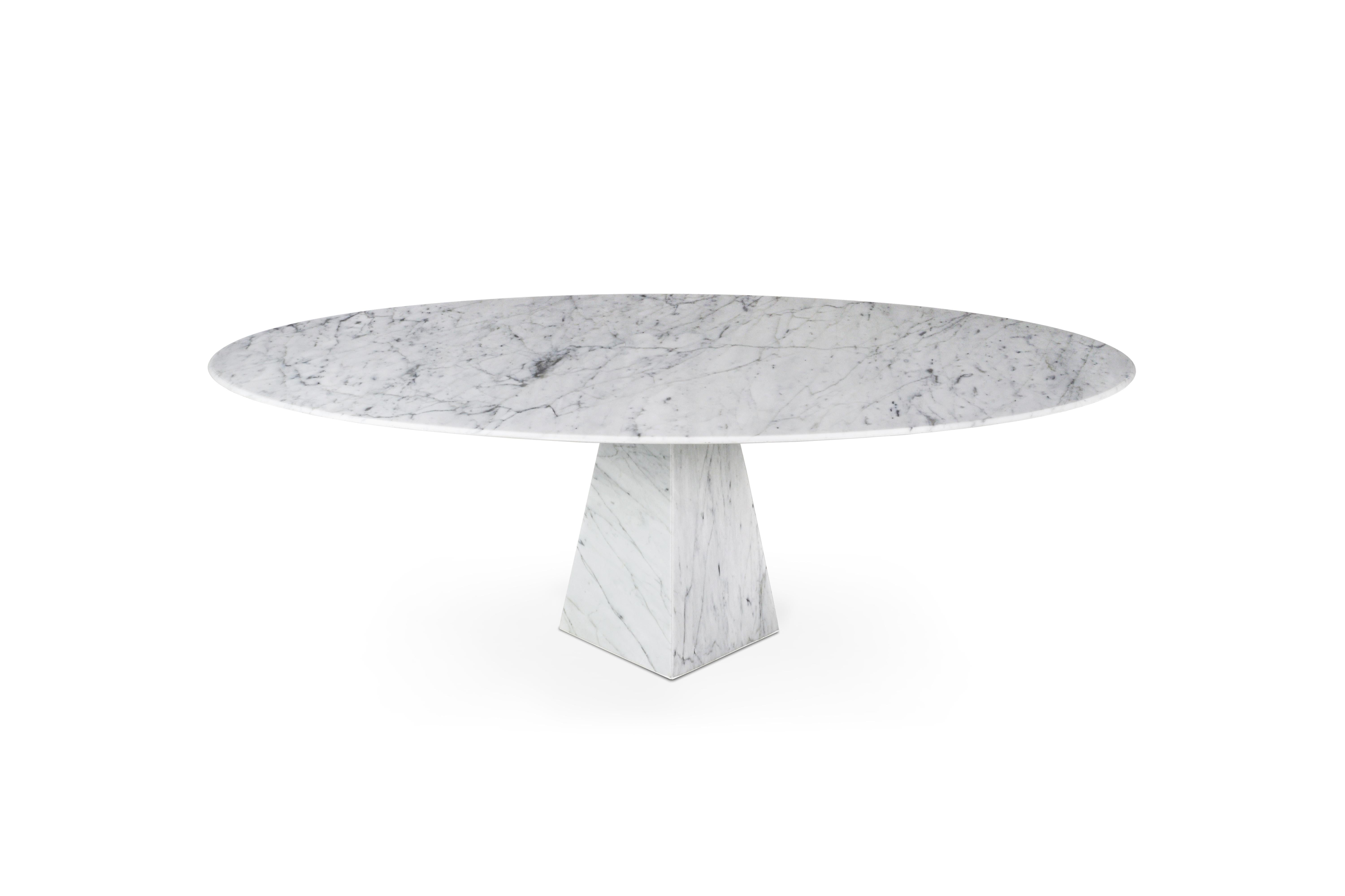 Portuguese Ultra Thin Elliptical White Carrara Marble Coffee Table For Sale