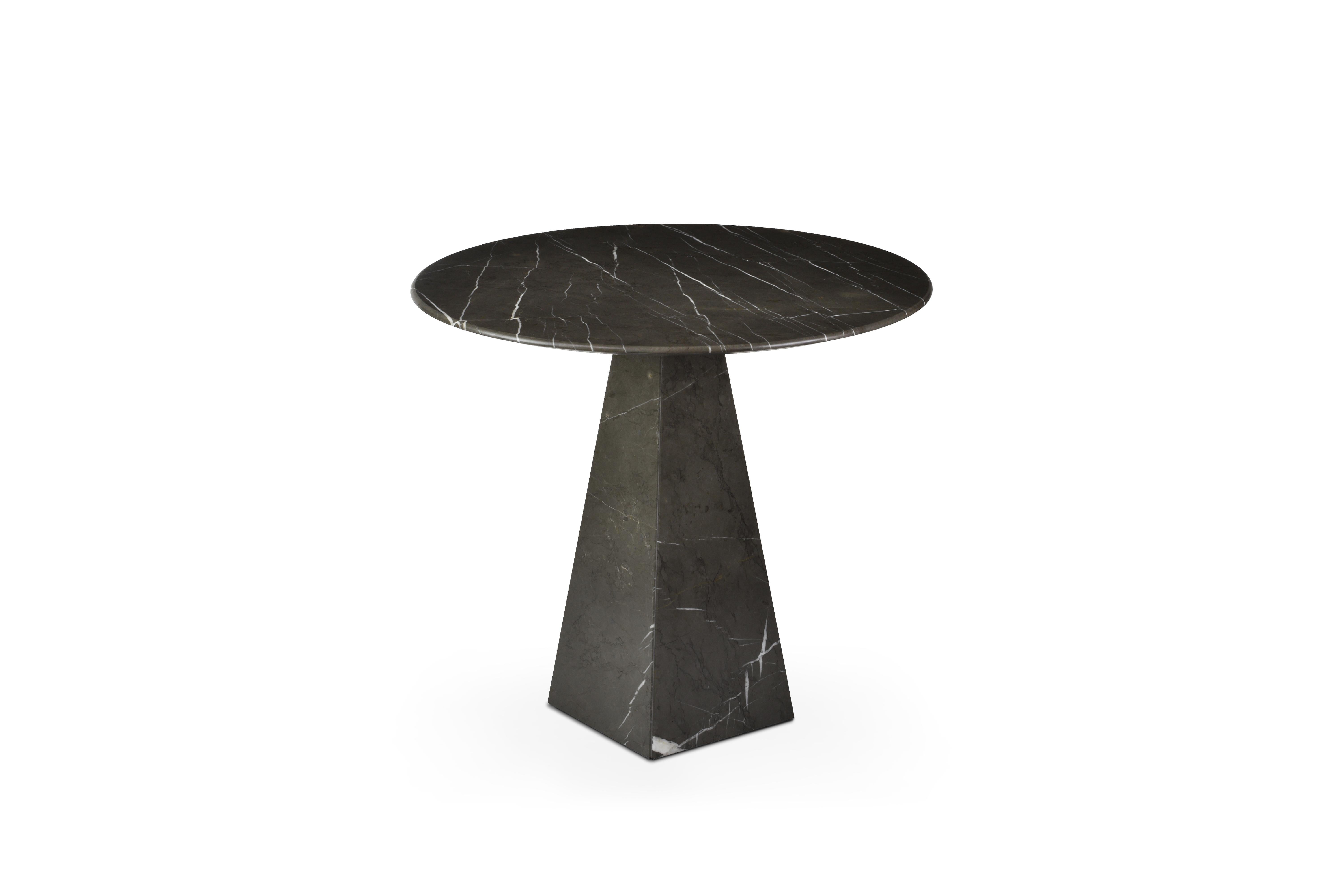 Portugais Table d'appoint ronde en marbre graphite ultra-mince en vente