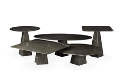 Ultra Thin Grey Graphite Matte Marble Eliptical Coffee Table