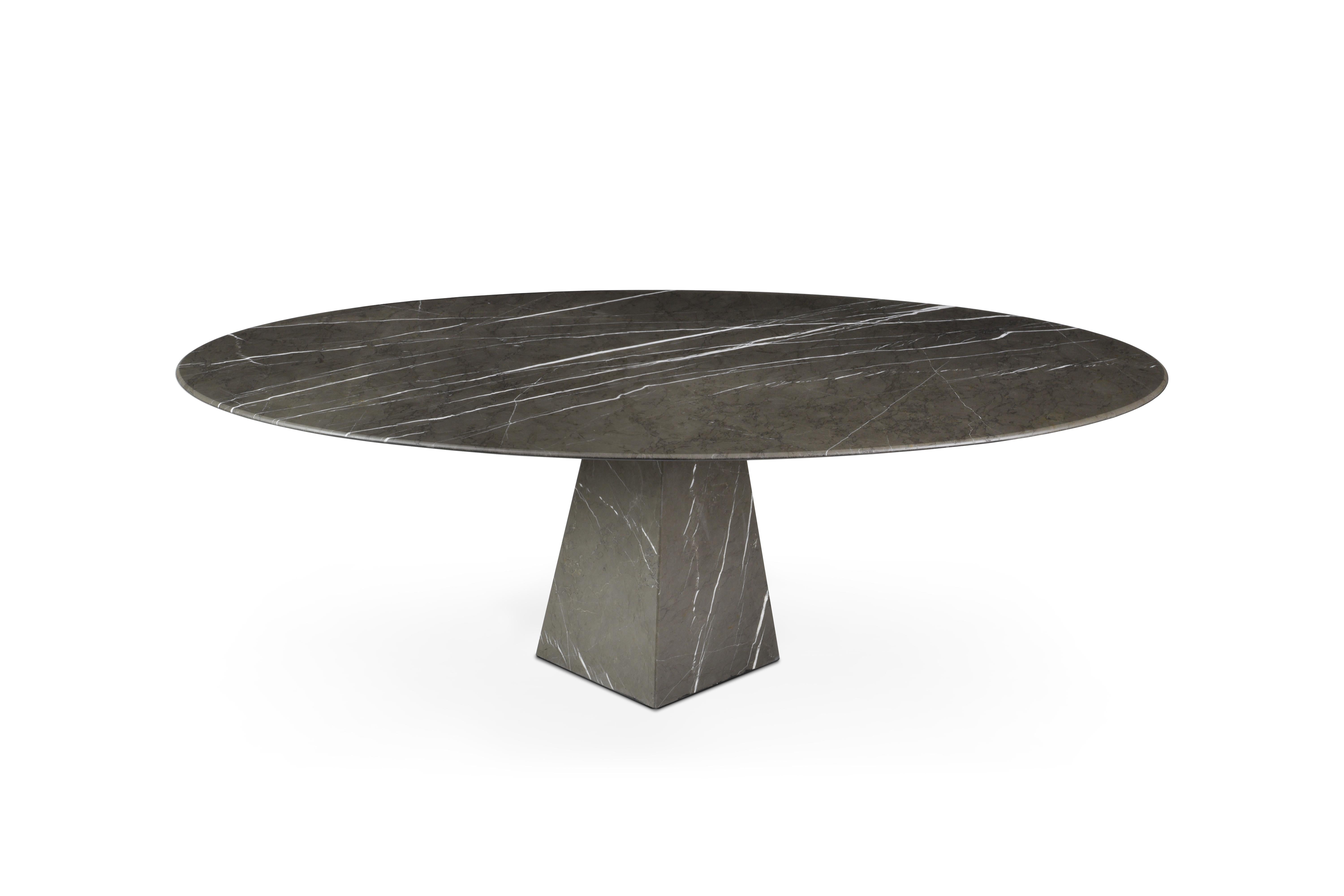 Modern Ultra Thin Grey Graphite Matte Marble Eliptical Coffee Table For Sale