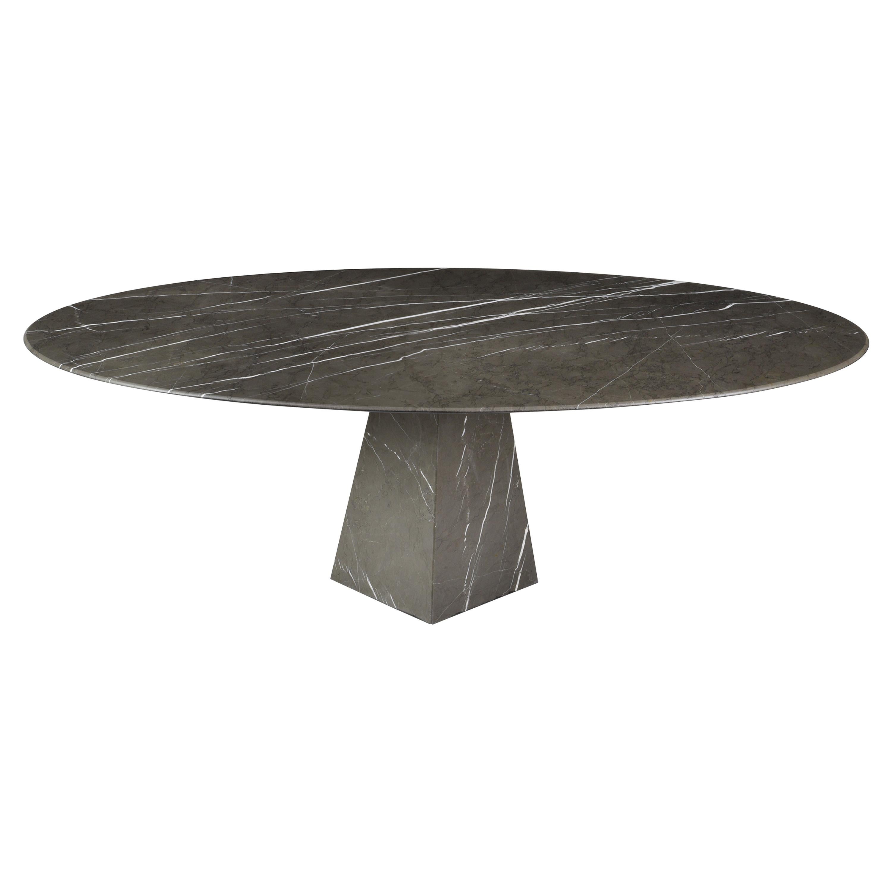 Ultra Thin Grey Graphite Matte Marble Eliptical Coffee Table For Sale