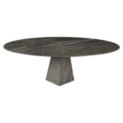 Ultra Thin Grey Graphite Matte Marble Eliptical Coffee Table