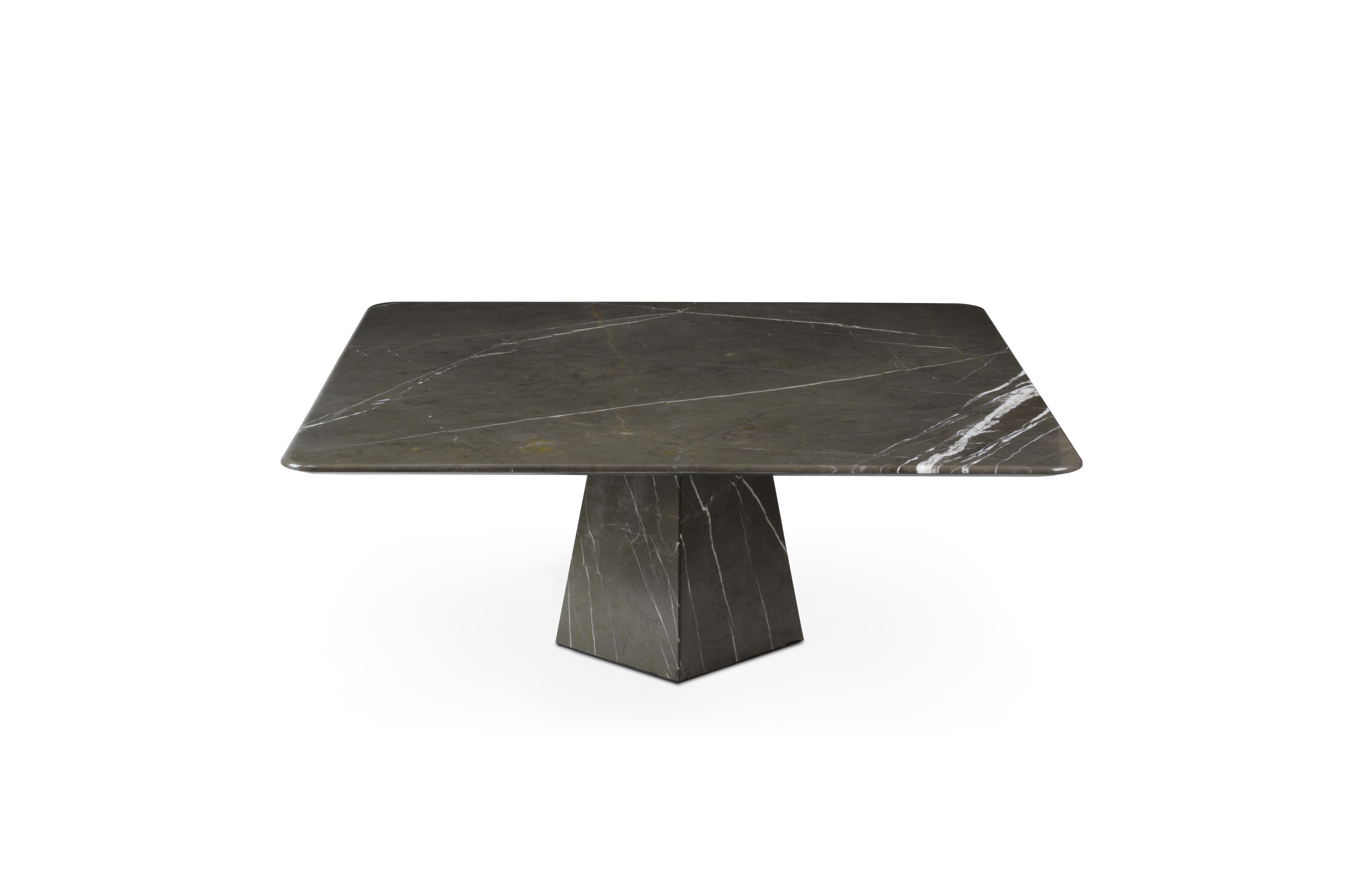 Portuguese Ultra Thin Grey Graphite Matte Marble Squared Coffee Table For Sale