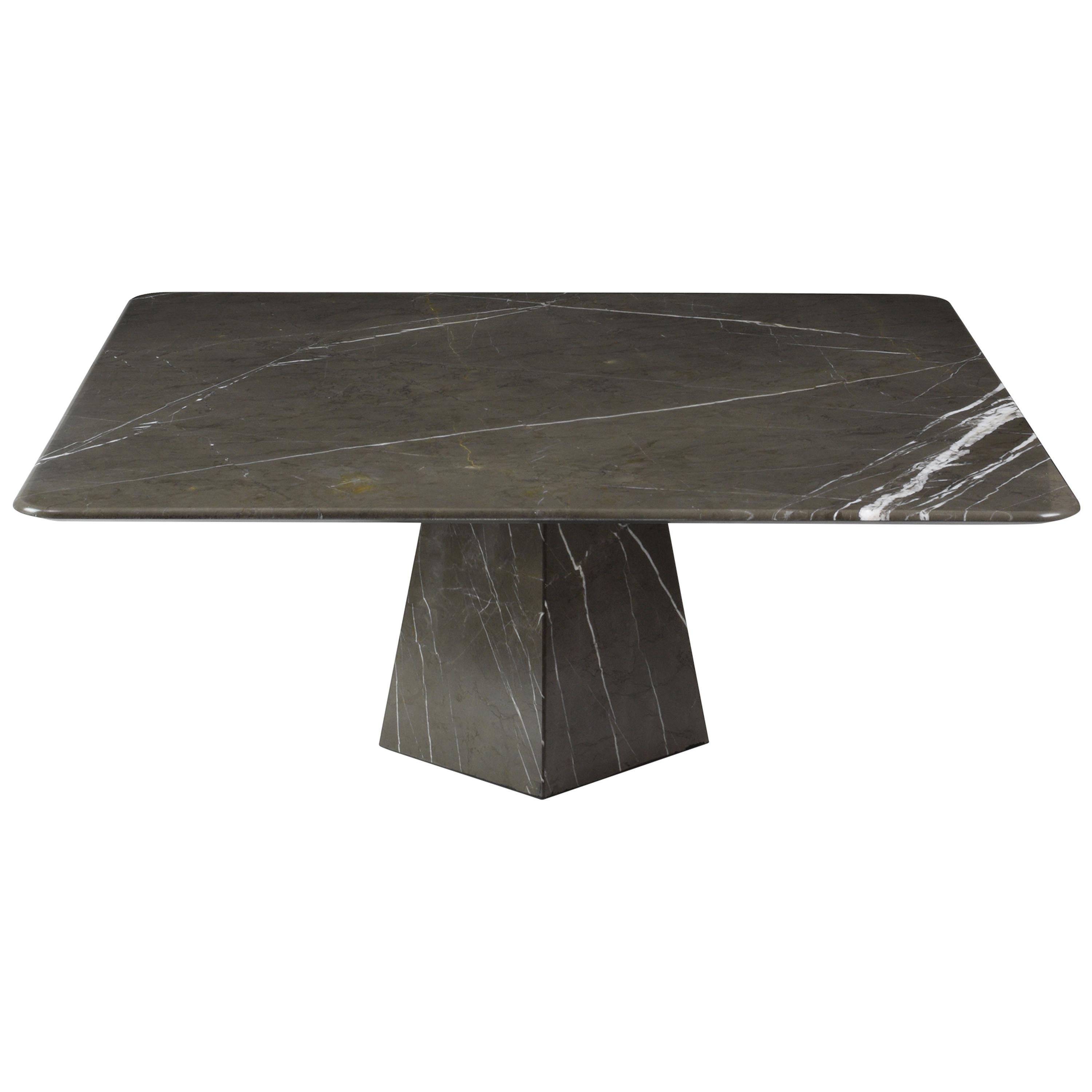 Ultra Thin Grey Graphite Matte Marble Squared Coffee Table For Sale