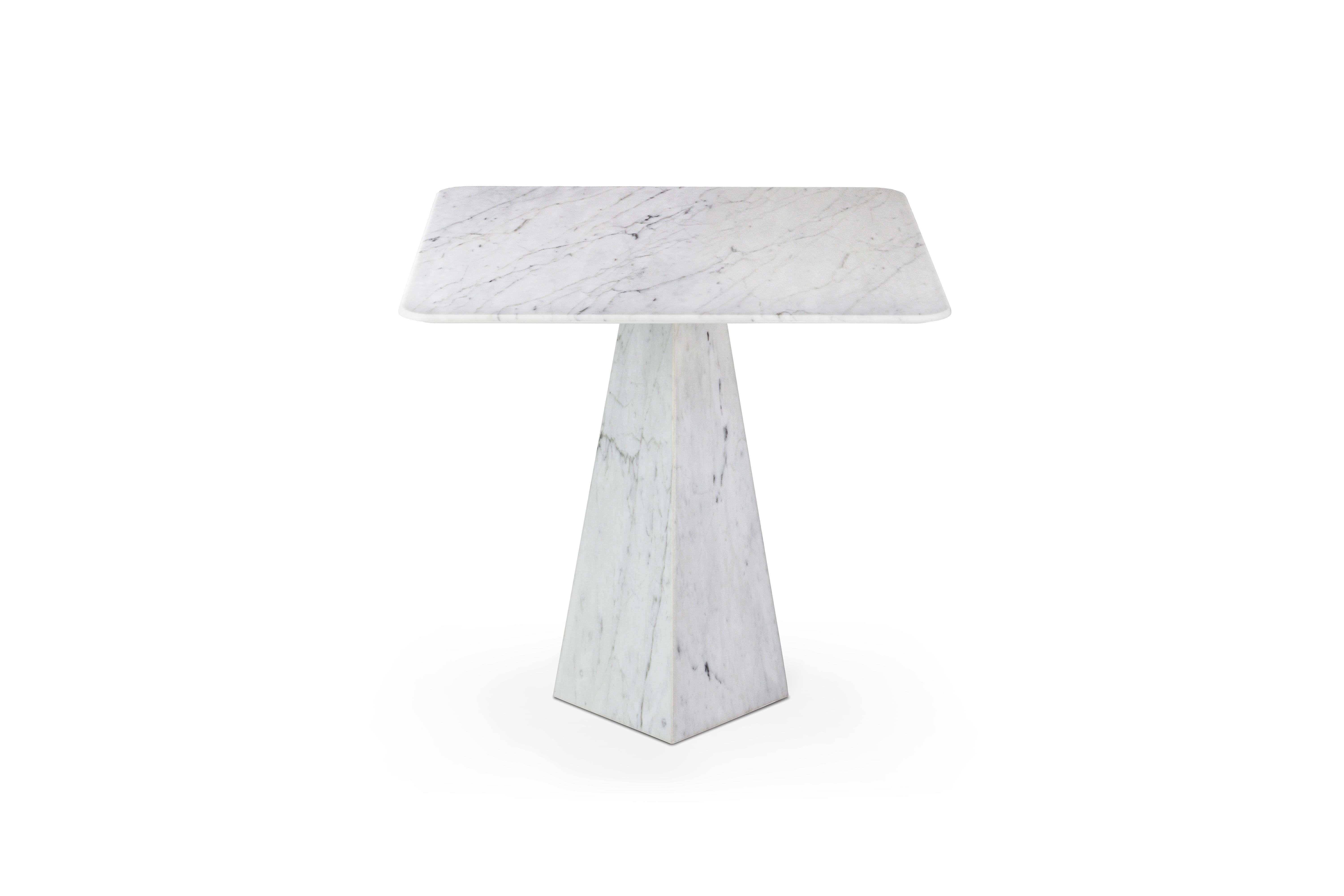 Portuguese Ultra Thin Squared White Carrara Marble Side Table For Sale