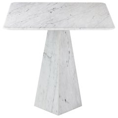 Ultra Thin Squared White Carrara Marble Side Table