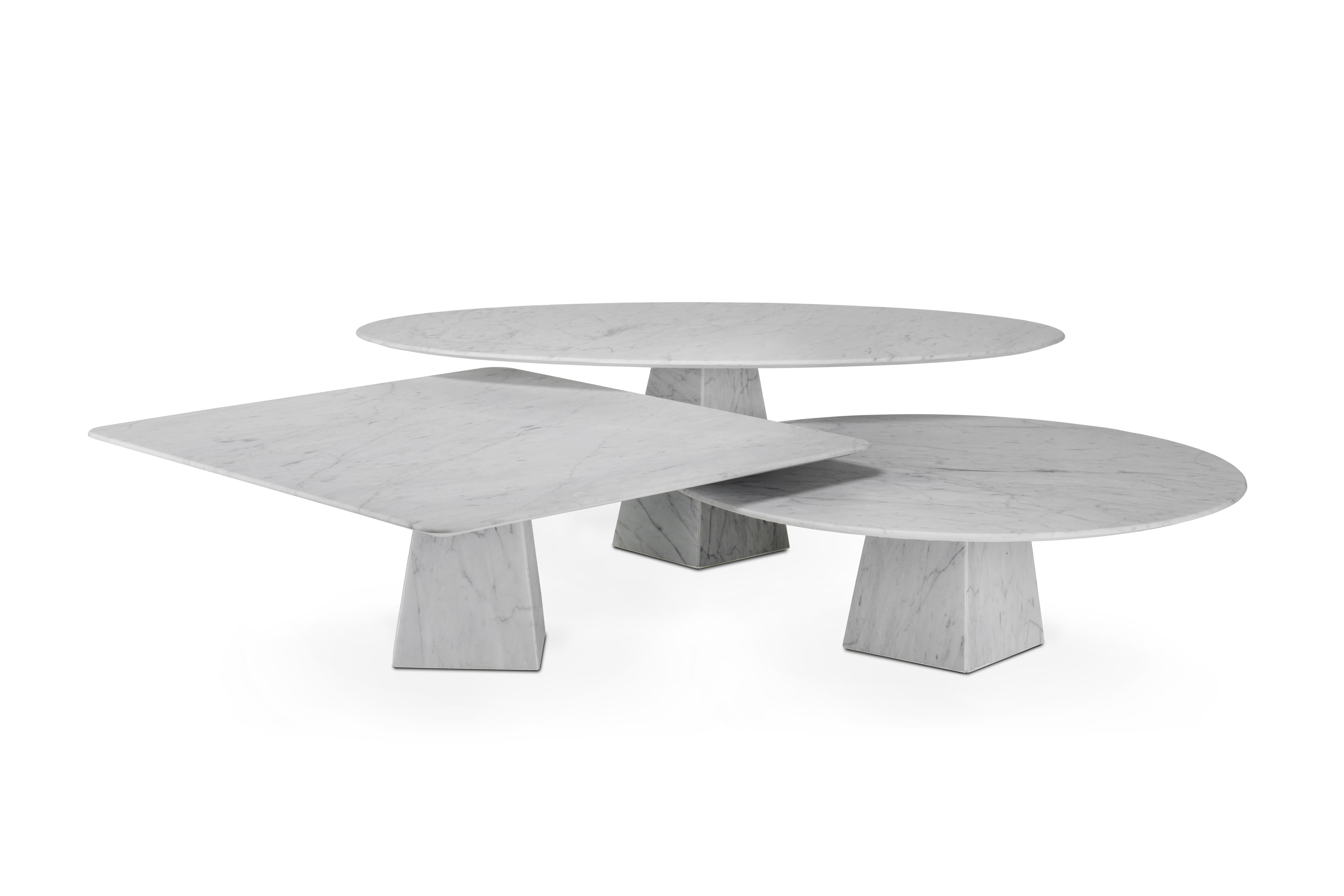 Laminated Ultra Thin White Carrara Marble Squared Coffee Table For Sale