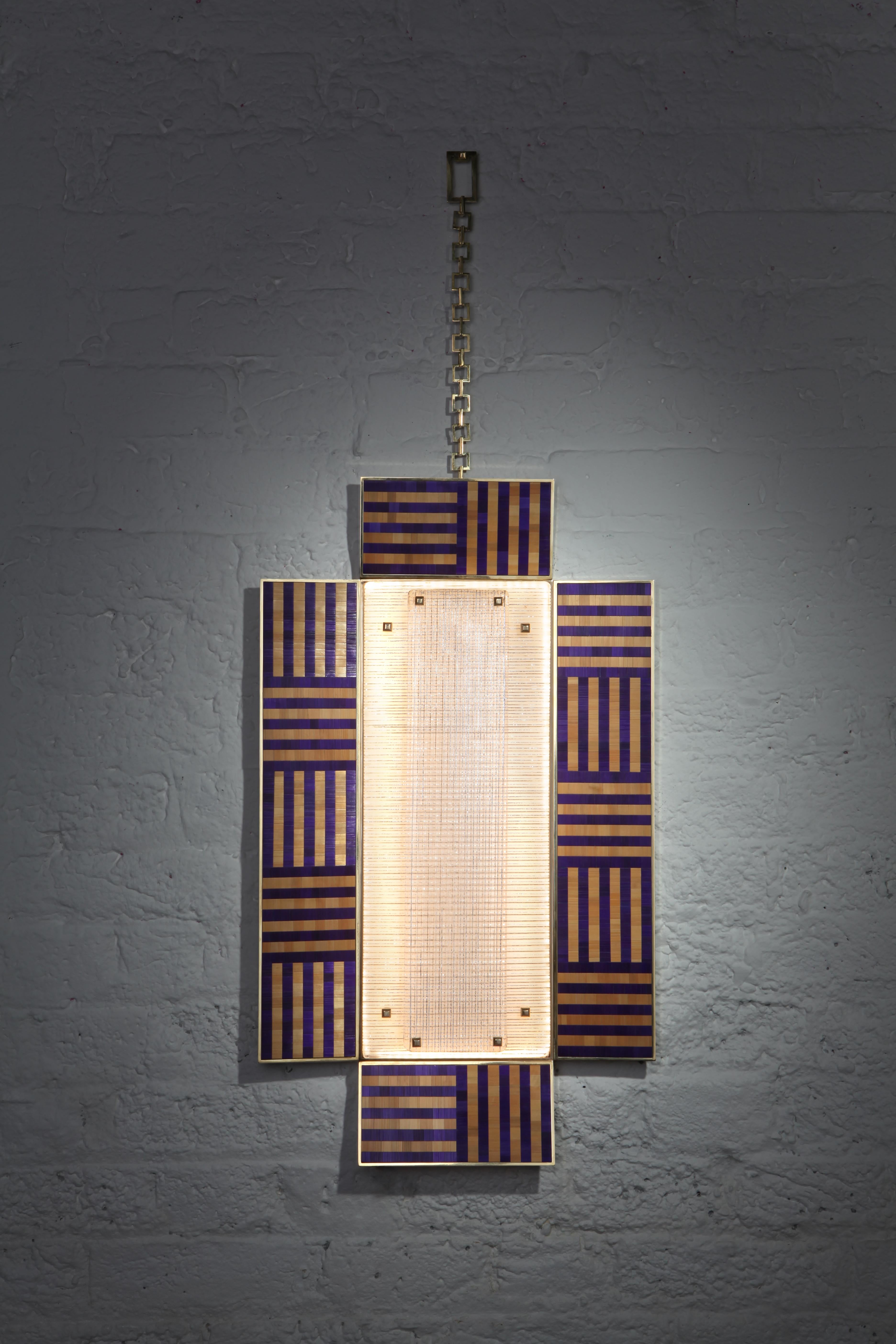 Ultra Violet Wall Sconce Handcrafted from Murano Glass and Straw Marquetry In New Condition For Sale In London, GB