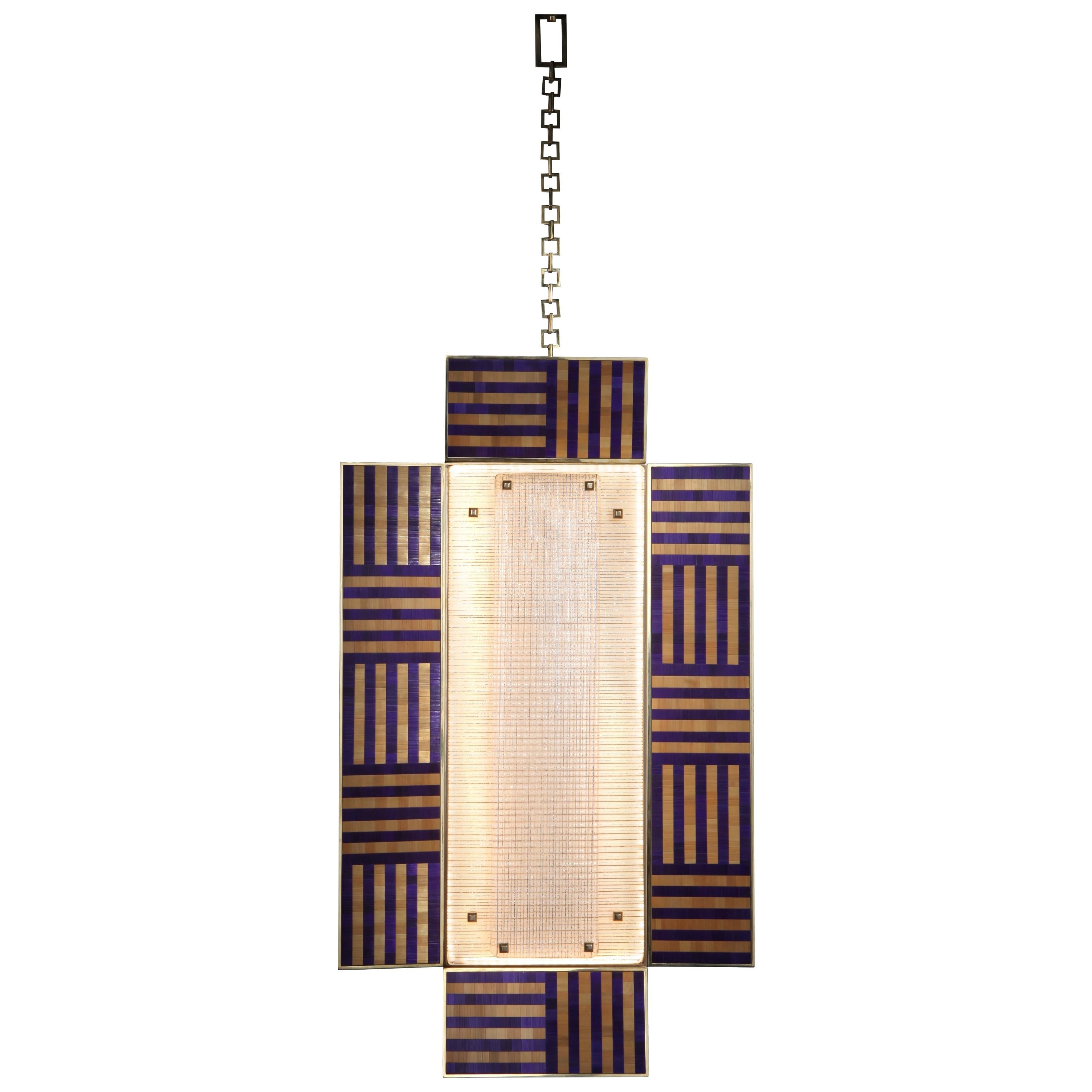 Lampada da parete Ultra Violet realizzata a mano in vetro di Murano e intarsio di paglia in vendita