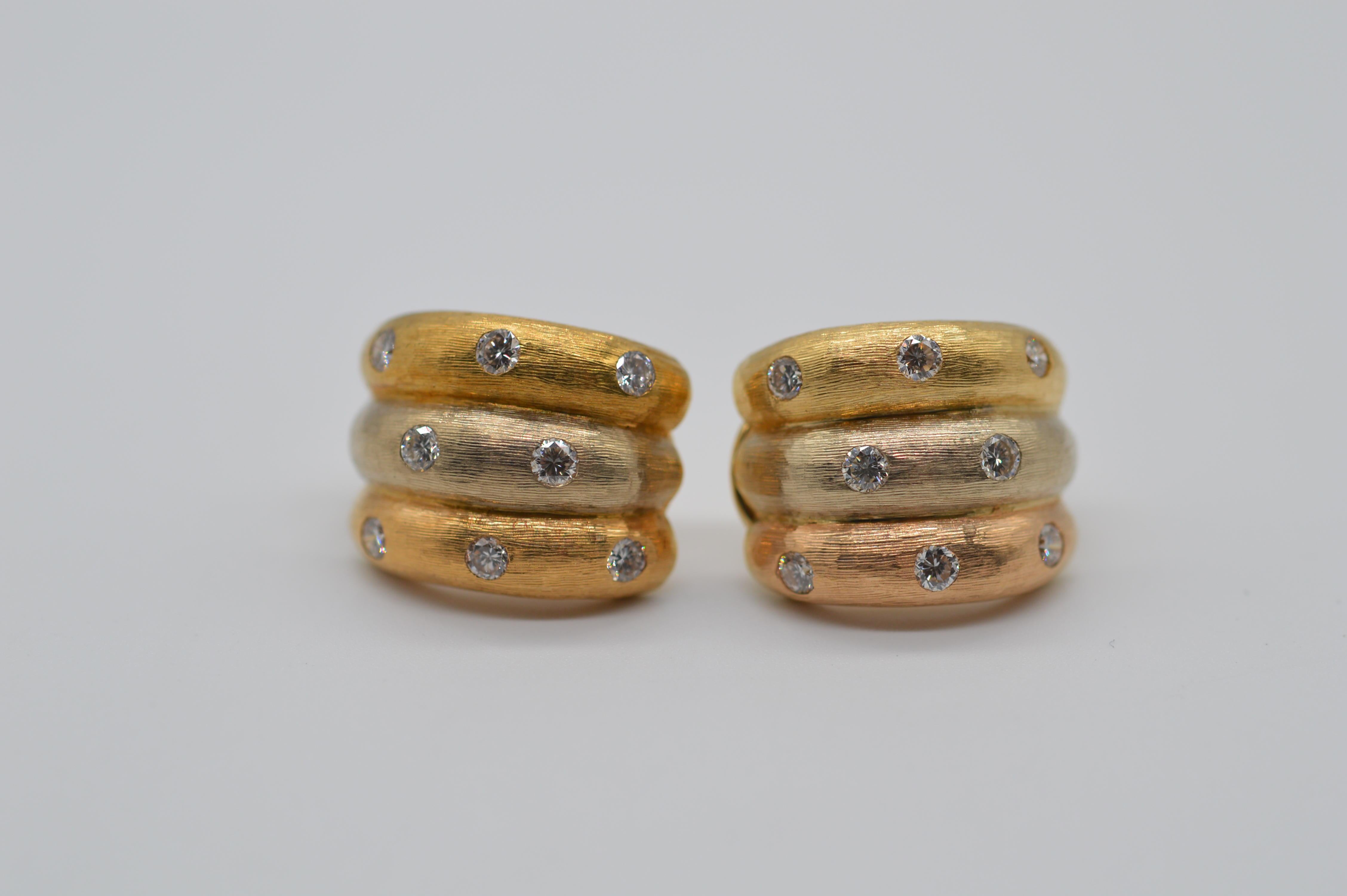 Diamonds earrings & ring set in 18K Rose, White & Yellow Gold  Unworn For Sale 4