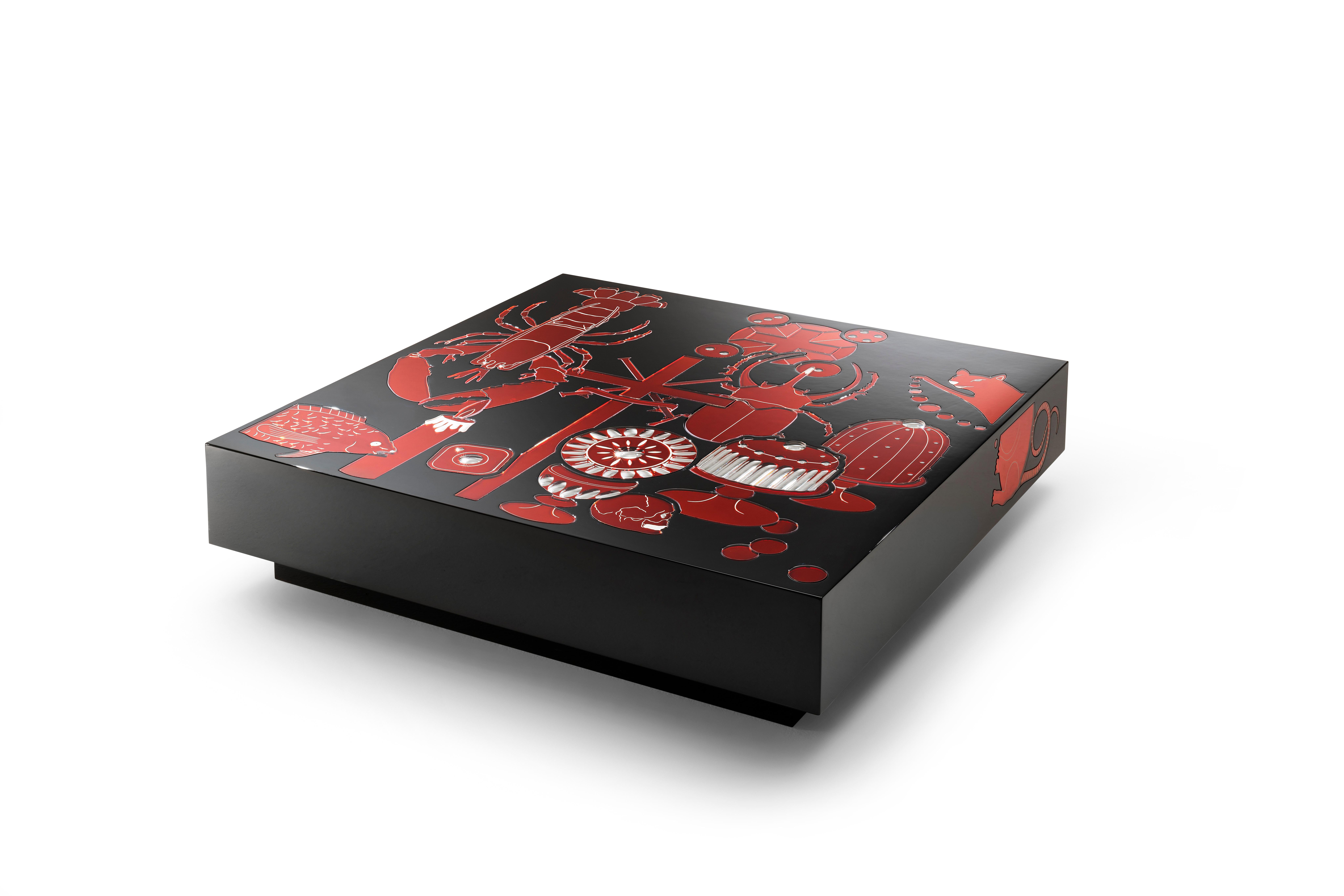 Italian Ultracoffee Black and Red Coffee Table by Vetralia For Sale