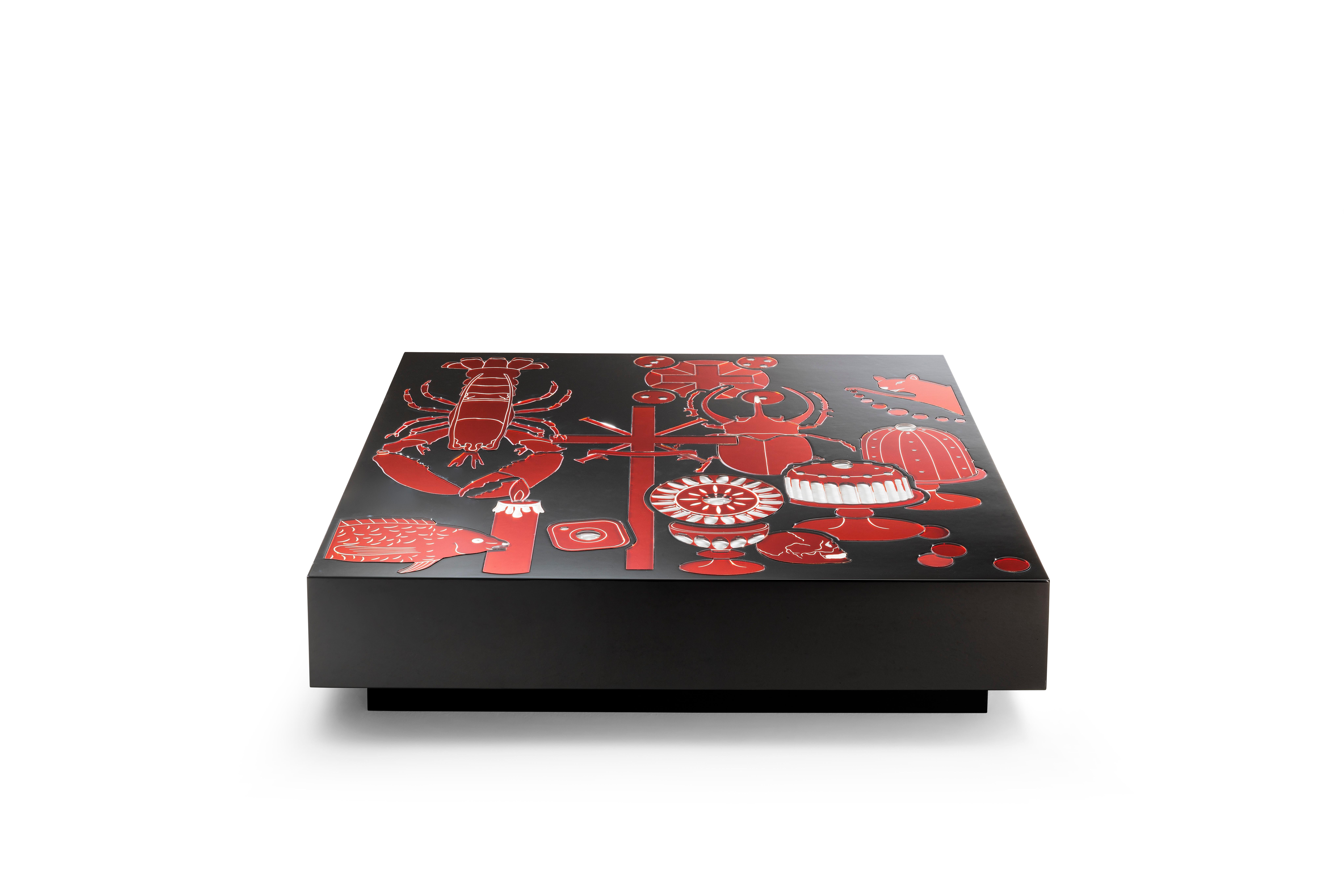 Contemporary Ultracoffee Black and Red Coffee Table by Vetralia For Sale