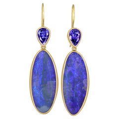 Ultramarine Opal + Tanzanite Long 22k Gold Dangle Drop Earrings, Lola Brooks