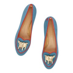 ULTRARARE NEW Charlotte Olympia Wildleder Chinese Zodiac Schwein Loafers Hausschuhe 39 猪