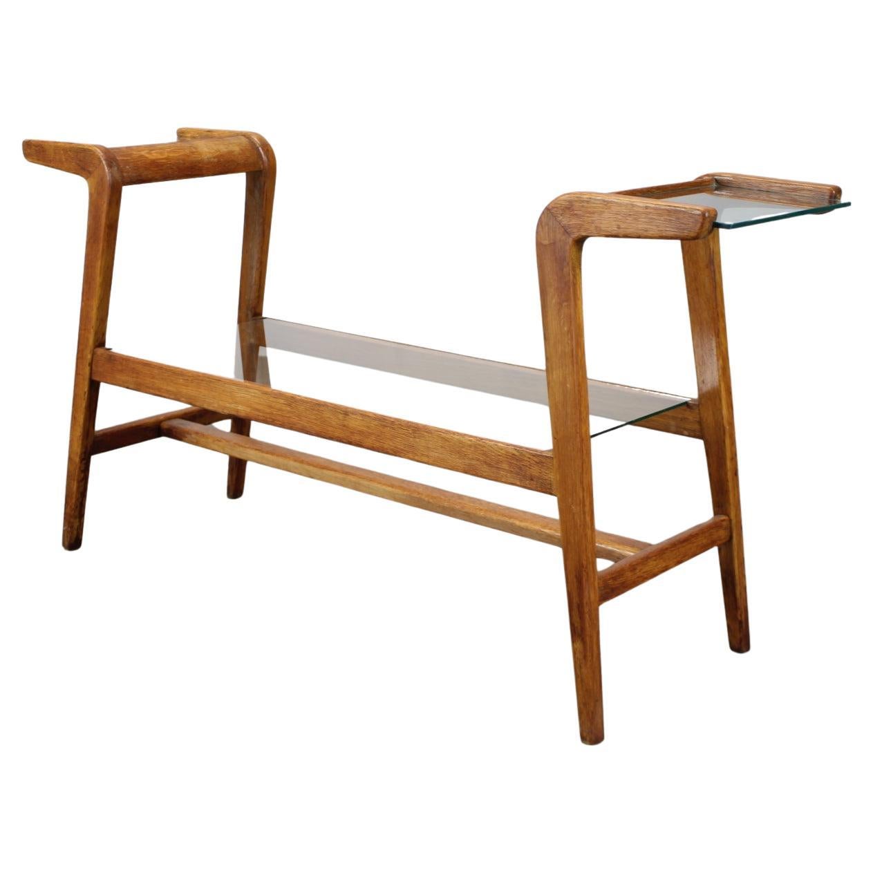 ULUV Mid-Century Wooden Plant Stand with Glass Shelf, 1960s Czechoslovakia im Angebot