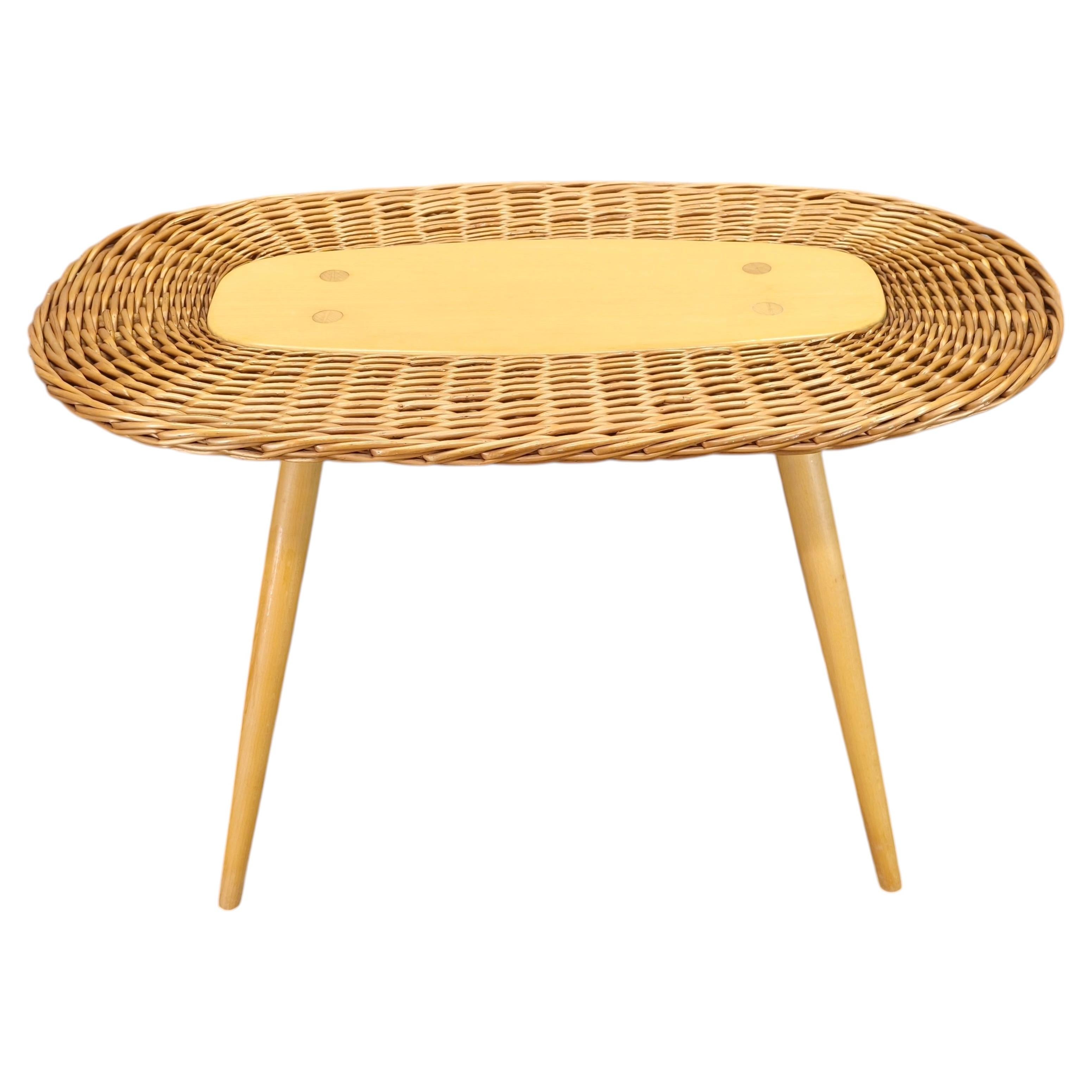 ULUV Rattan Coffee Table by Jan Kalous, Czechoslovakia, 1970s For Sale
