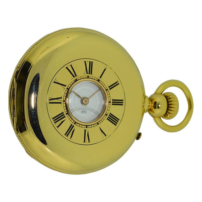 FACTORY / HOUSE: Ulysse Breting (not Breitling)
STYLE / REFERENCE:  Half Hunter Case / Pocket Watch
METAL / MATERIAL: 18Kt. Yellow Gold
CIRCA: 1890
DIMENSIONS: 51mm 
MOVEMENT / CALIBER: Spring Detent Chronometer / Manual Winding with Pin Setting /