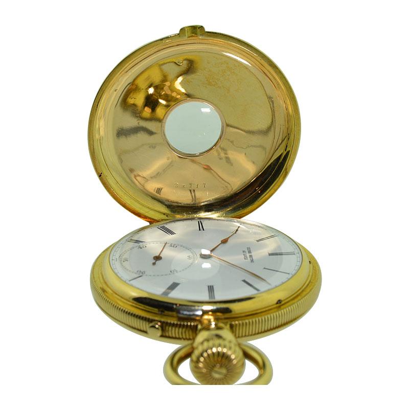Ulysse Breting Yellow Gold Chronometer Half Hunter Full Size Pocket watch, c1890 In Excellent Condition In Long Beach, CA