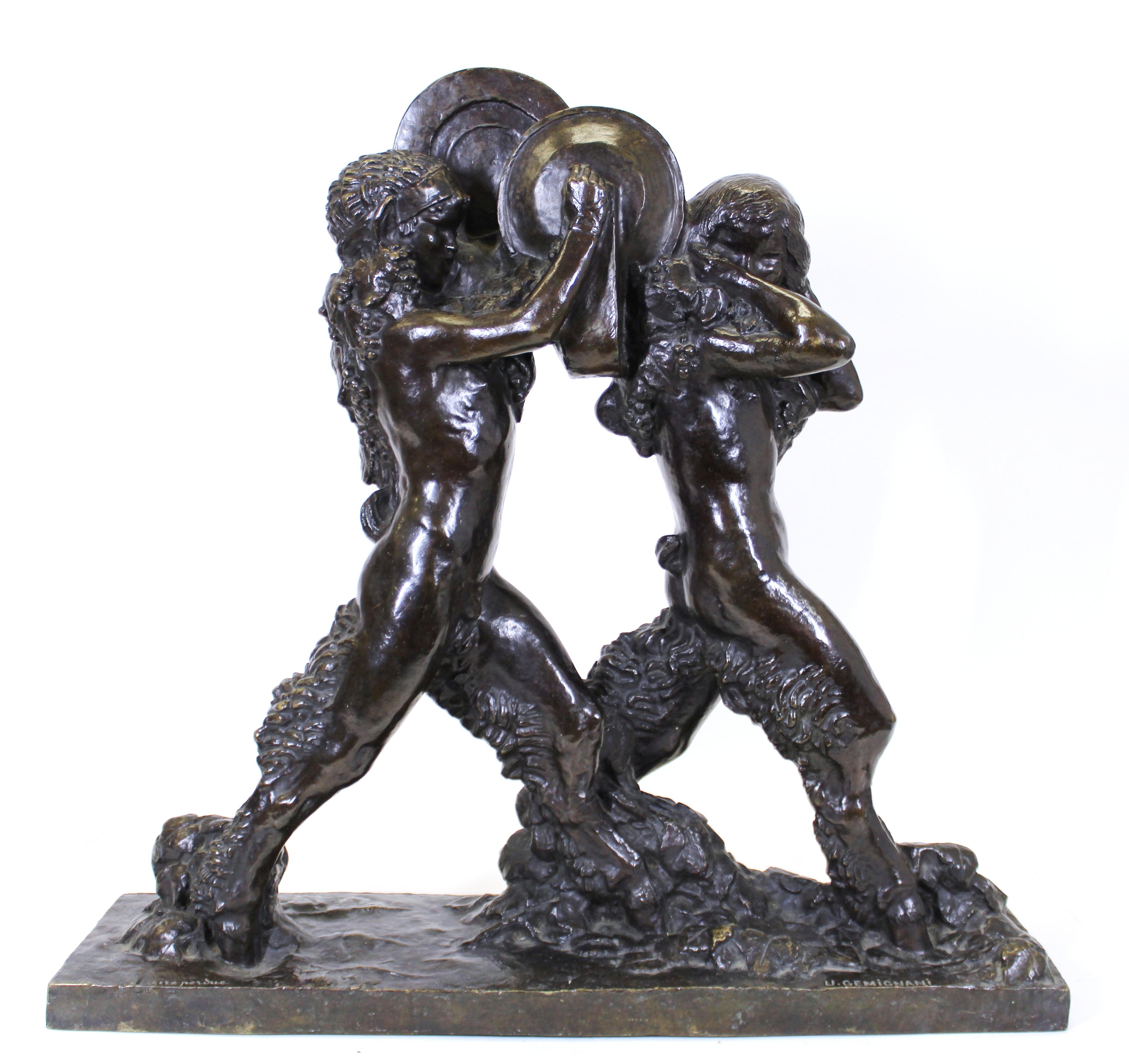 Ulysse Gémignani 'Satyres aux cymbales' Art Deco Bronze Sculpture In Good Condition For Sale In New York, NY