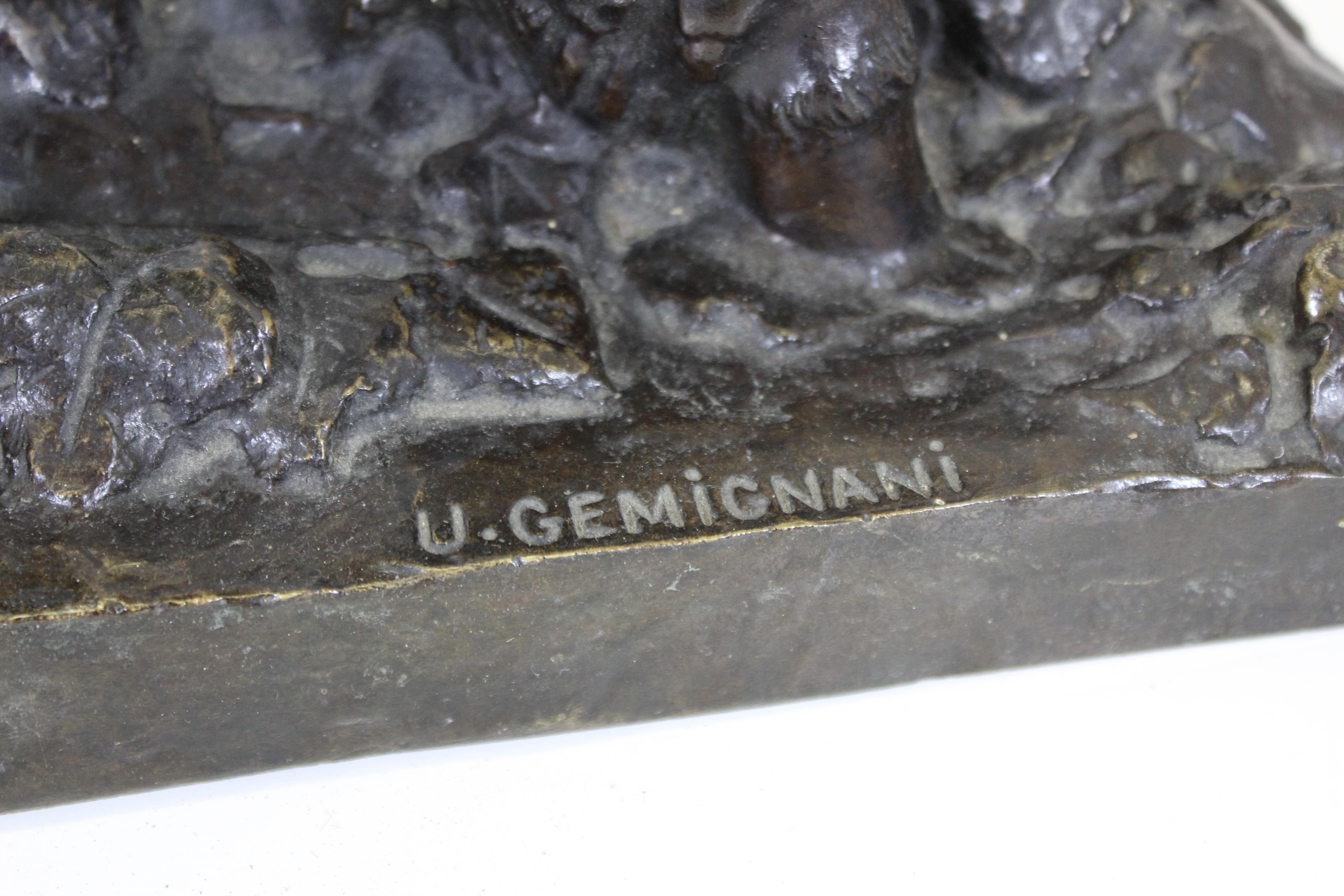 Français Ulysse Gémignani 'Satyres aux cymbales' Sculpture en bronze Art Déco