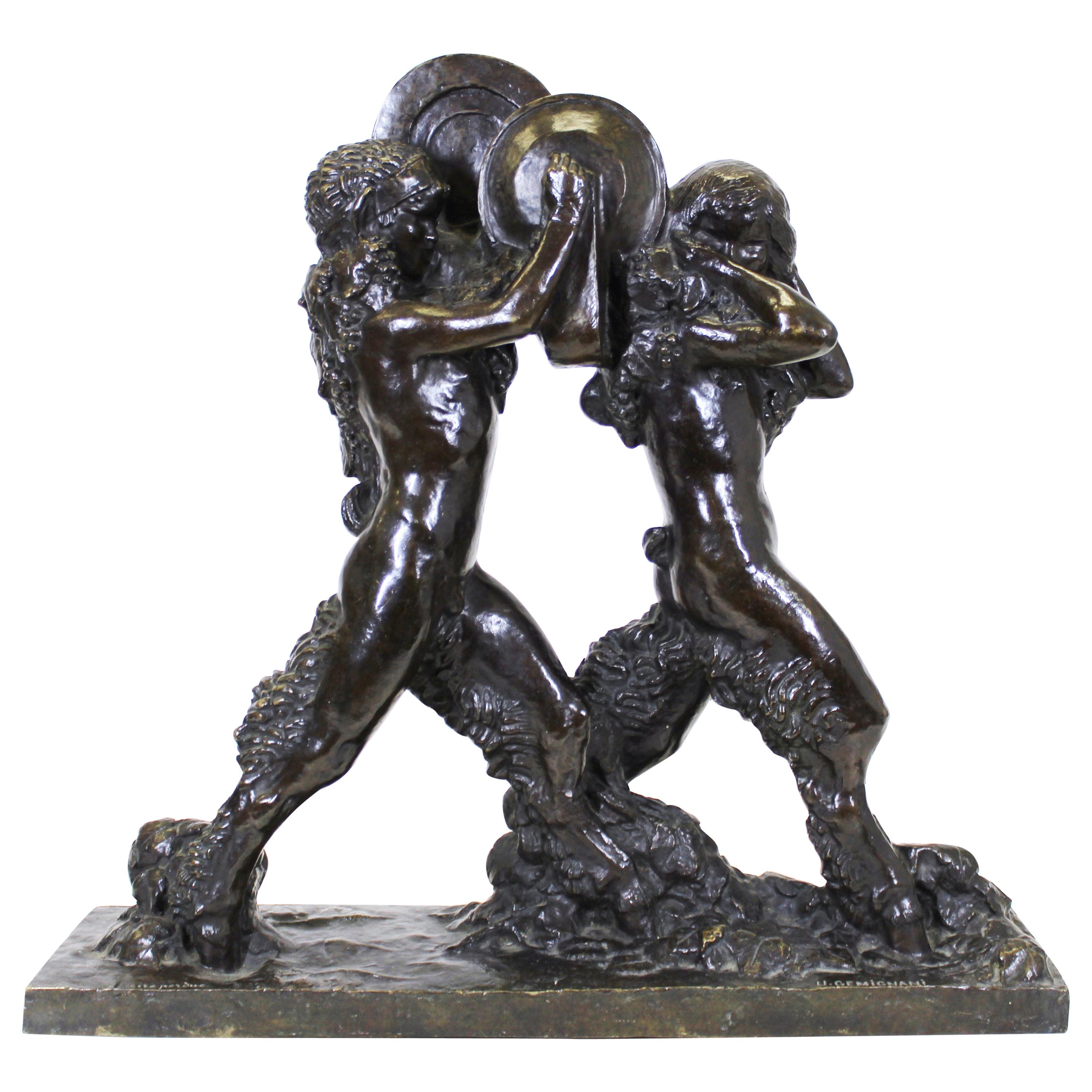 Ulysse Gémignani 'Satyres aux cymbales' Bronze-Skulptur im Art-Deco-Stil