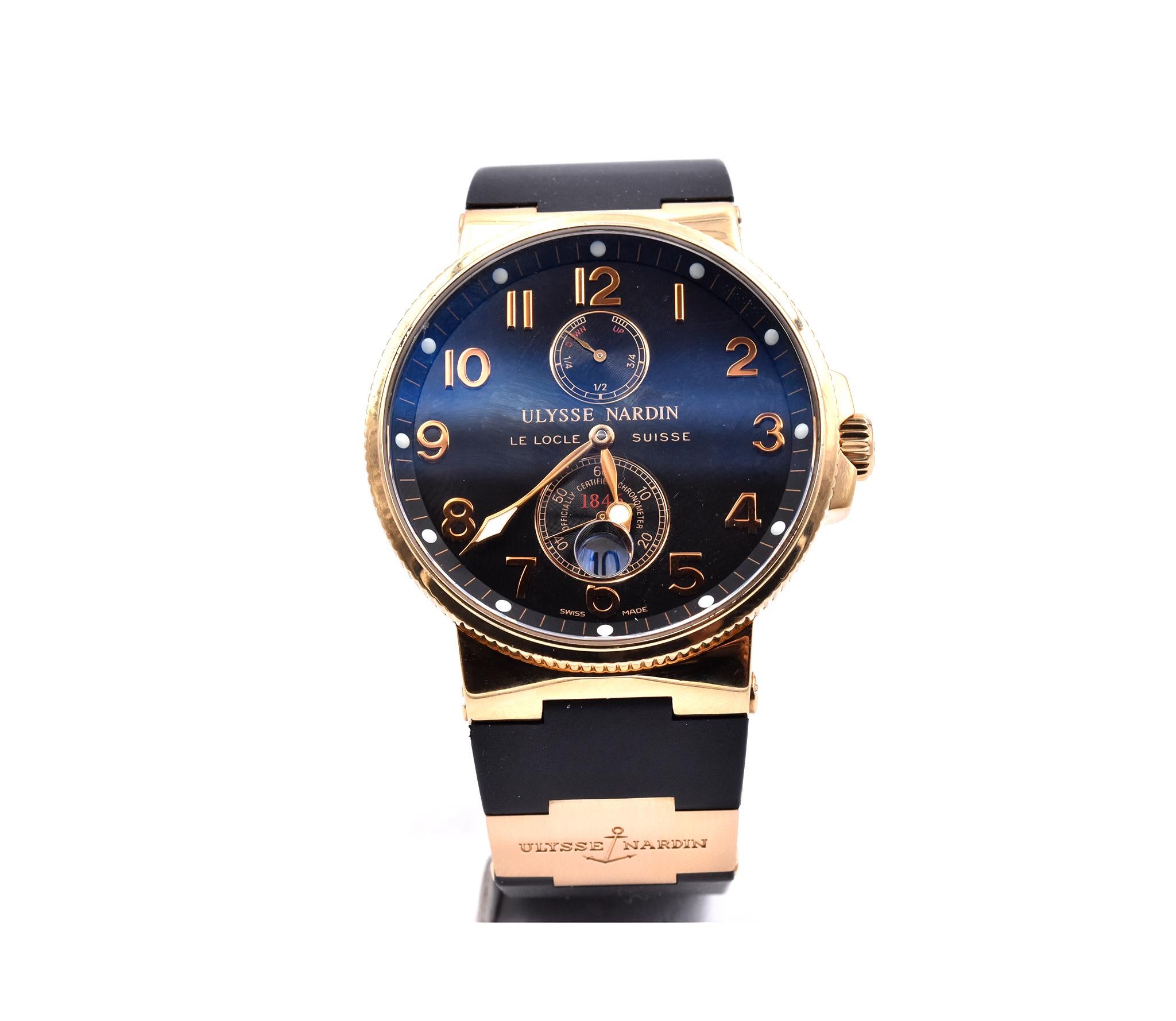 Ulysse Nardin 18 Karat Rose Gold Marine Chronometer Watch Ref. 1186-126 In Excellent Condition In Scottsdale, AZ