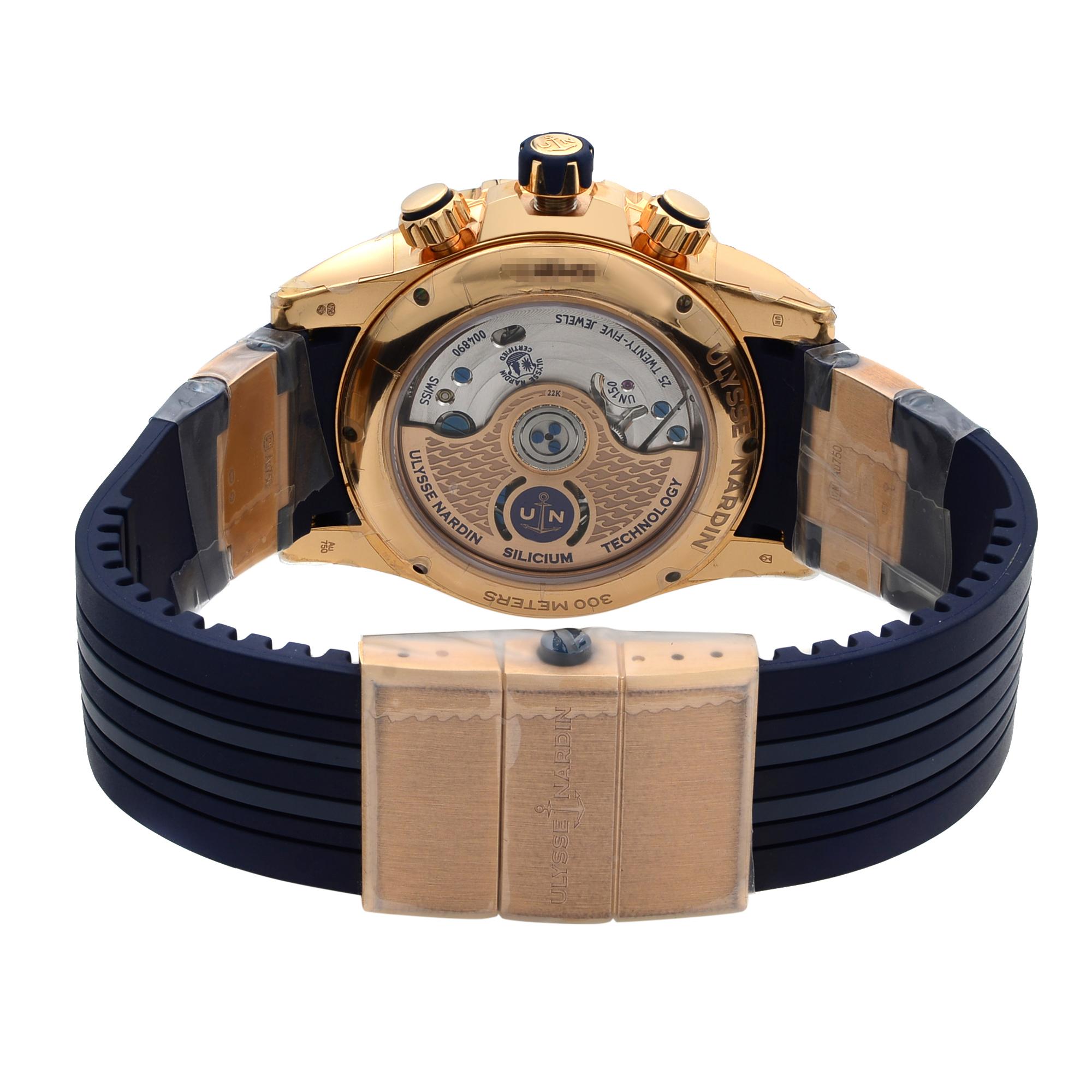 Ulysse Nardin 18k Rose Gold Rubber Blue Dial Automatic Men’s Watch 1502-151/93 1