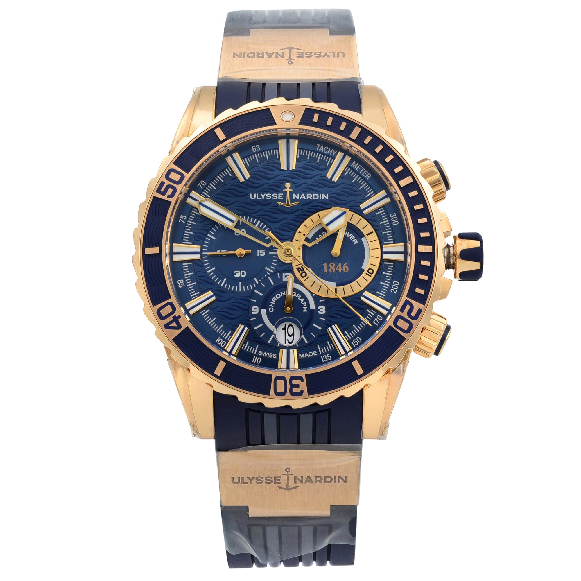 Ulysse Nardin 18k Rose Gold Rubber Blue Dial Automatic Men��’s Watch 1502-151/93