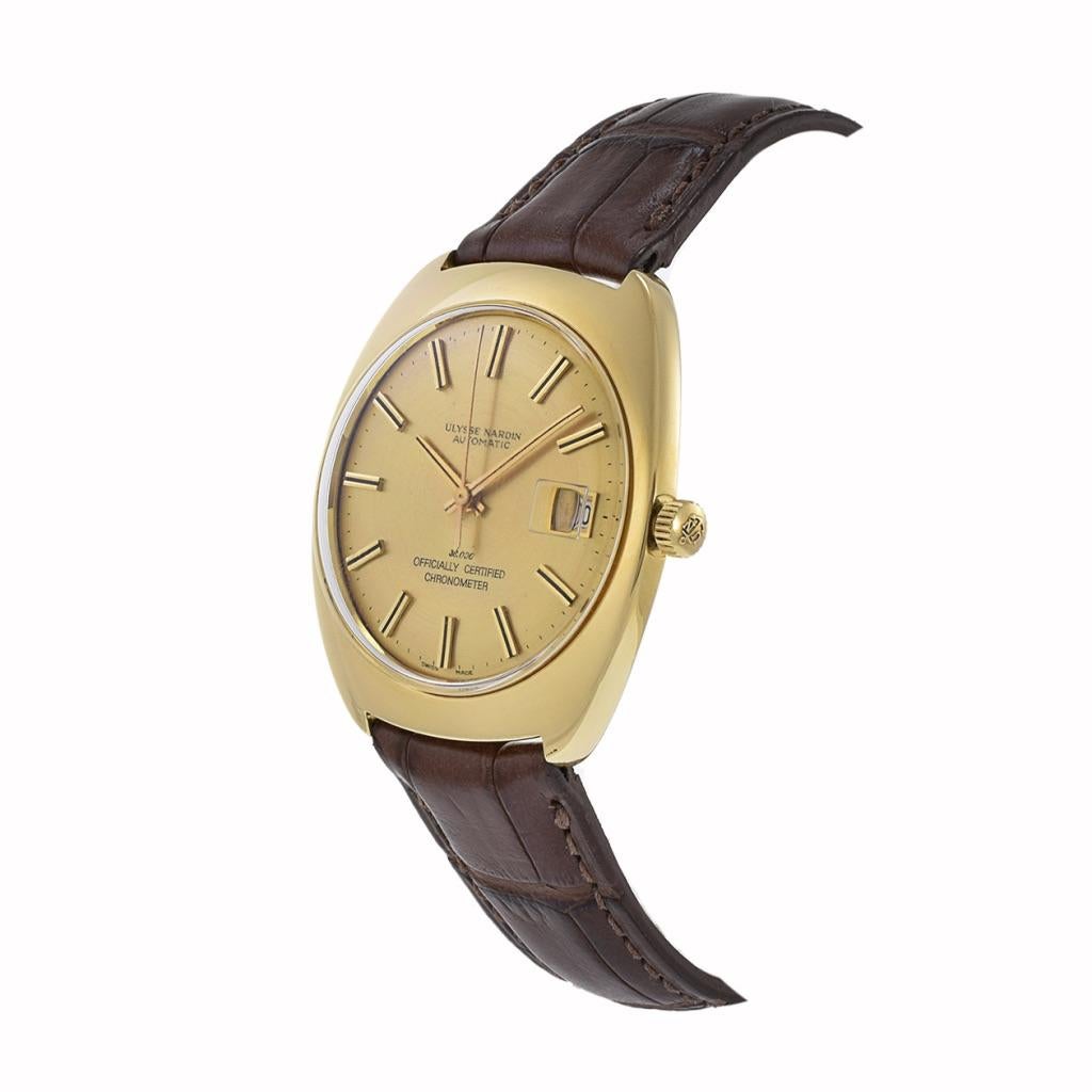 Retro Ulysse Nardin 18K Yellow Gold High Beat Chronometer with Date For Sale