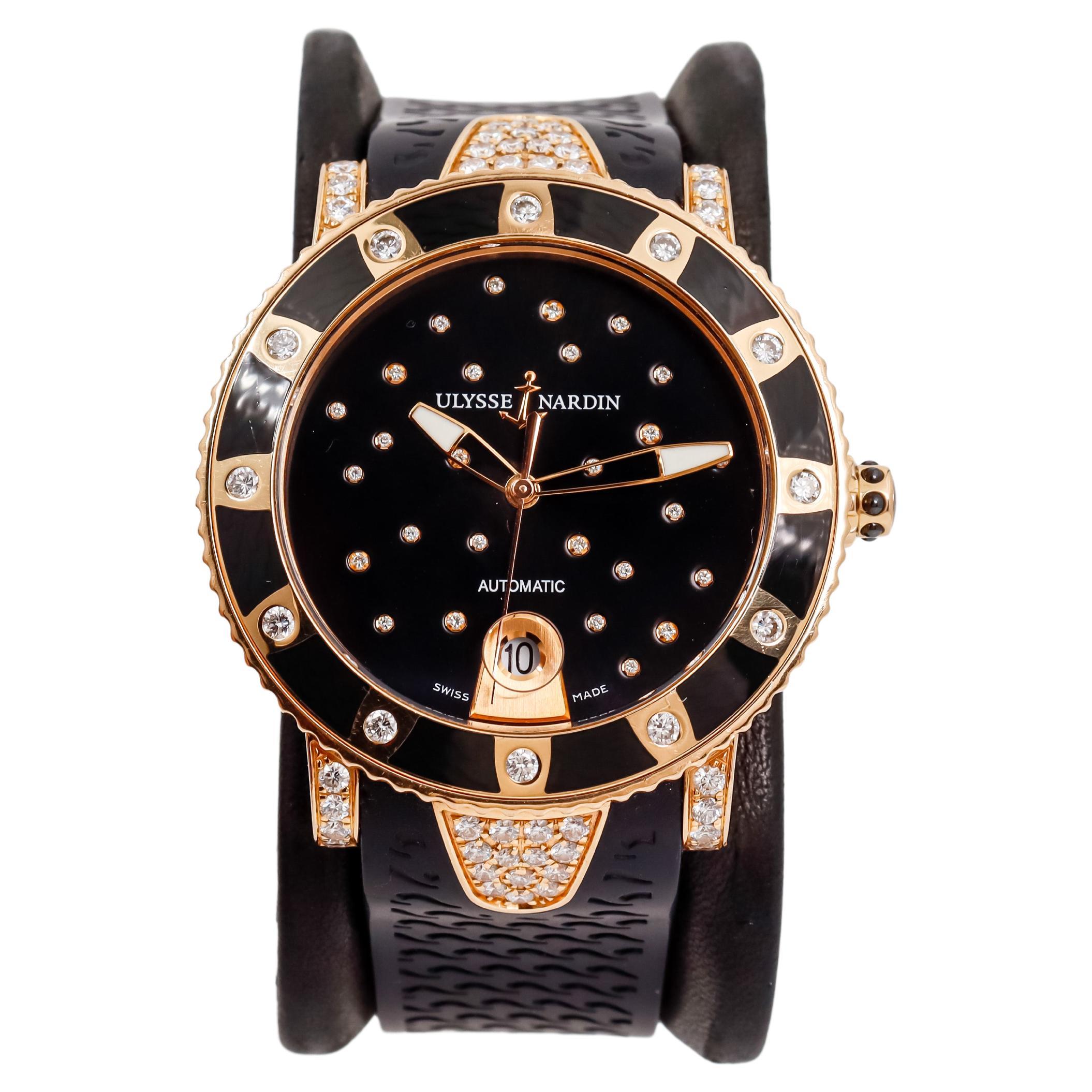 Ulysse Nardin Rose Gold  Lady Diver Starry Night Box & Papers Exhibition Back For Sale