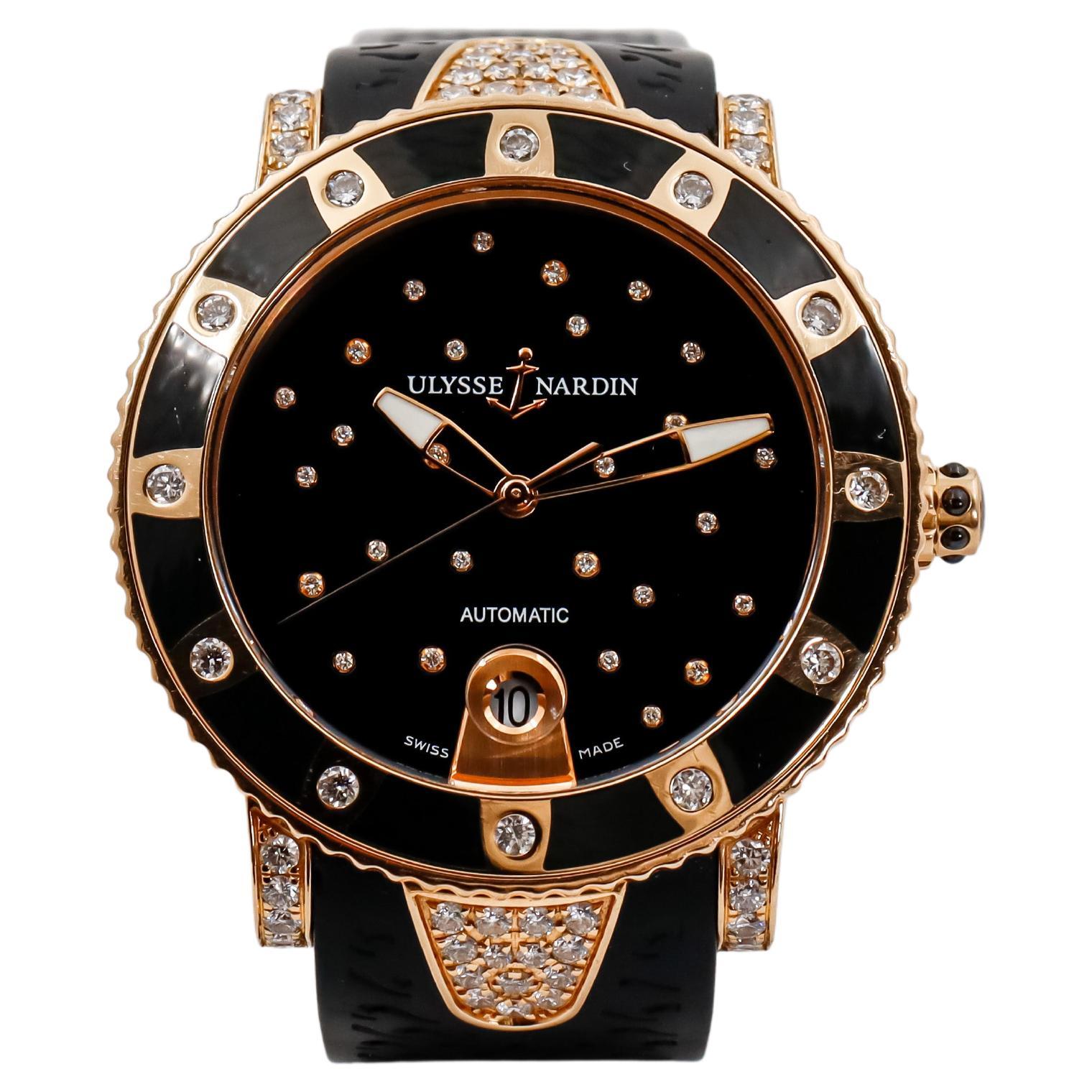 Modern Ulysse Nardin Rose Gold  Lady Diver Starry Night Box & Papers Exhibition Back