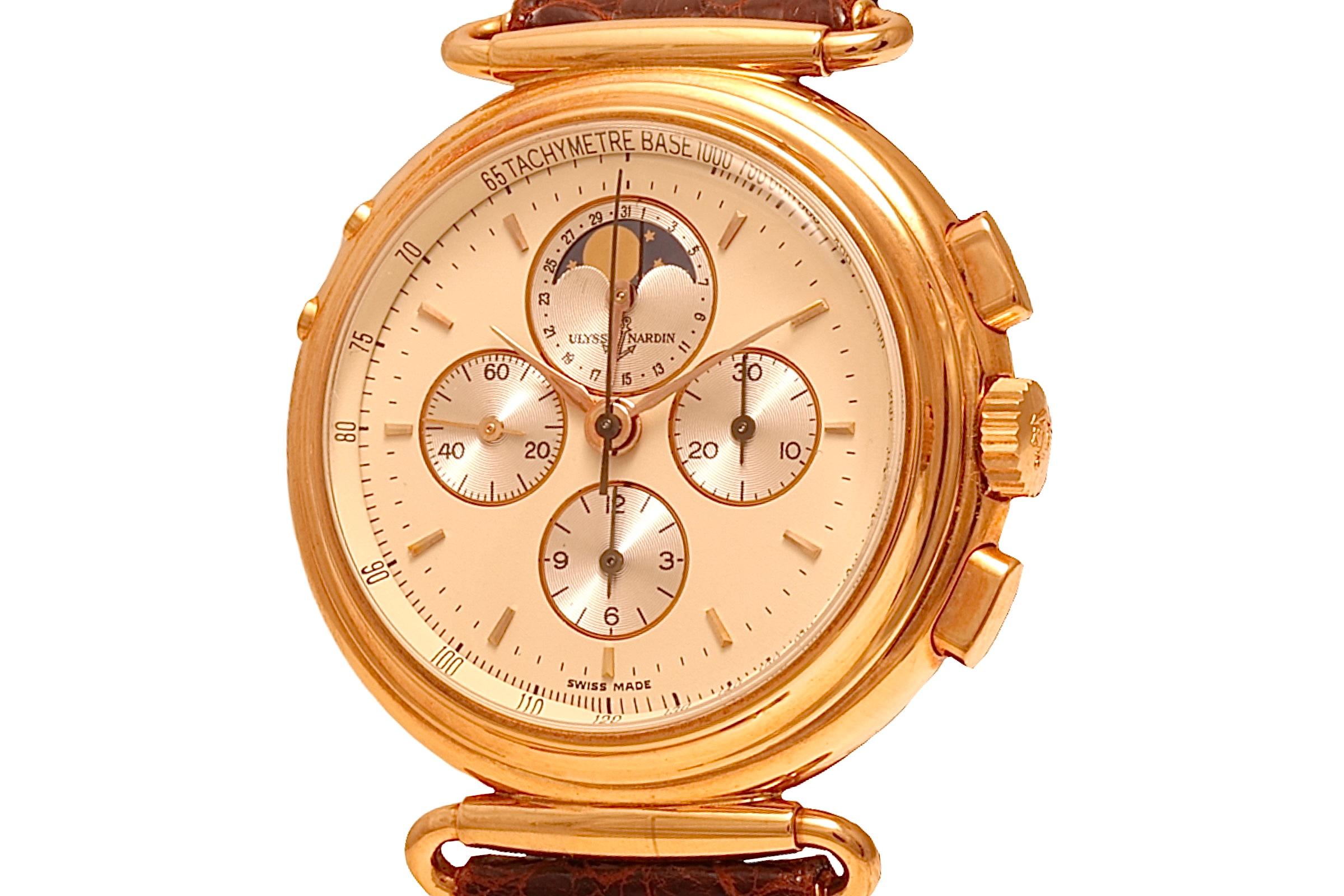 Ulysse Nardin 18kt Yellow Gold Moonphase with Date Limited Edition, Lemania Cal. In New Condition For Sale In Antwerp, BE