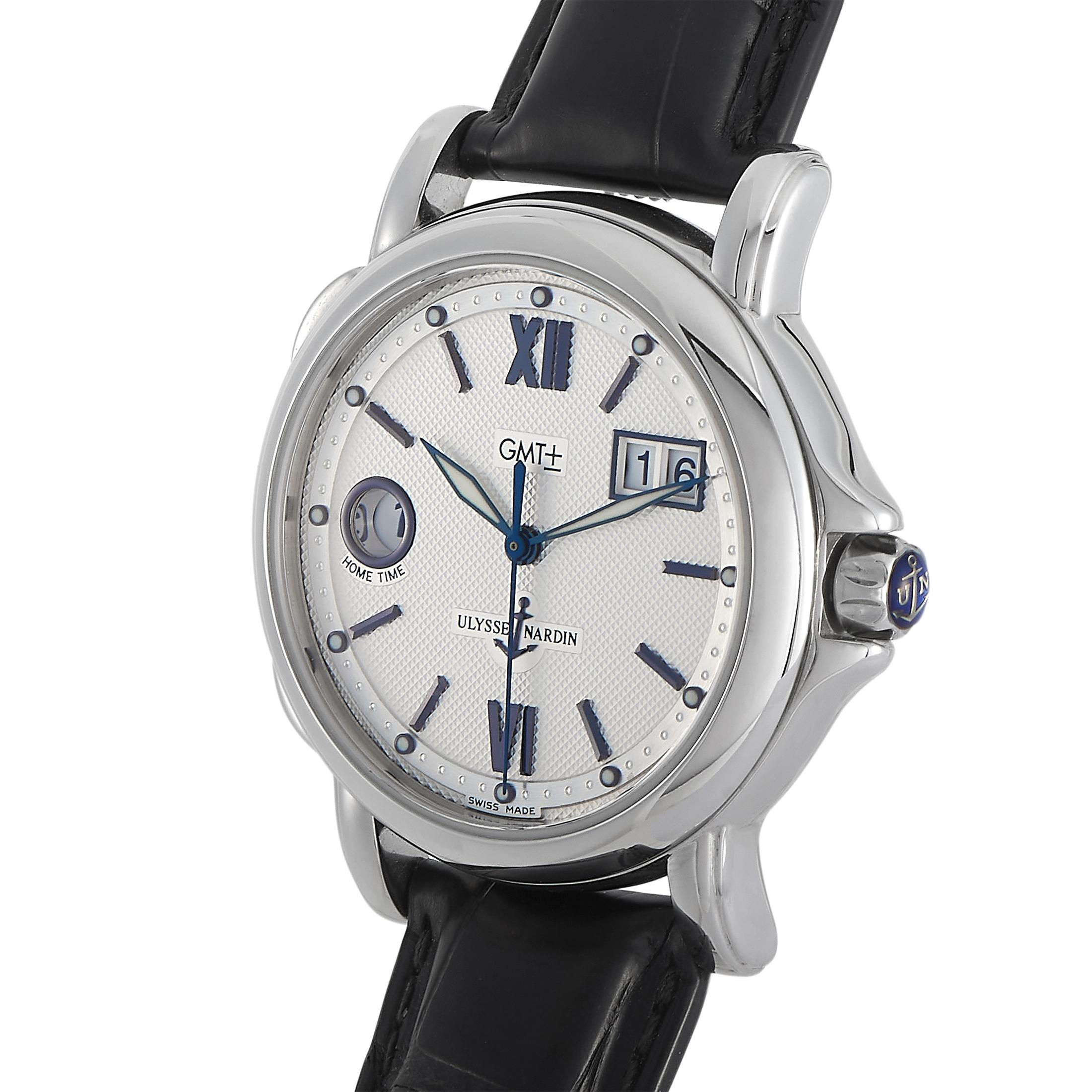 The Ulysse Nardin Big Date San Marco Watch, reference number 223-88, is a classic timepiece with a traditional sense of style. 

This watch includes a 40mm case crafted from stainless steel. On the Silver Guilloche dial, you’ll find luminous hands