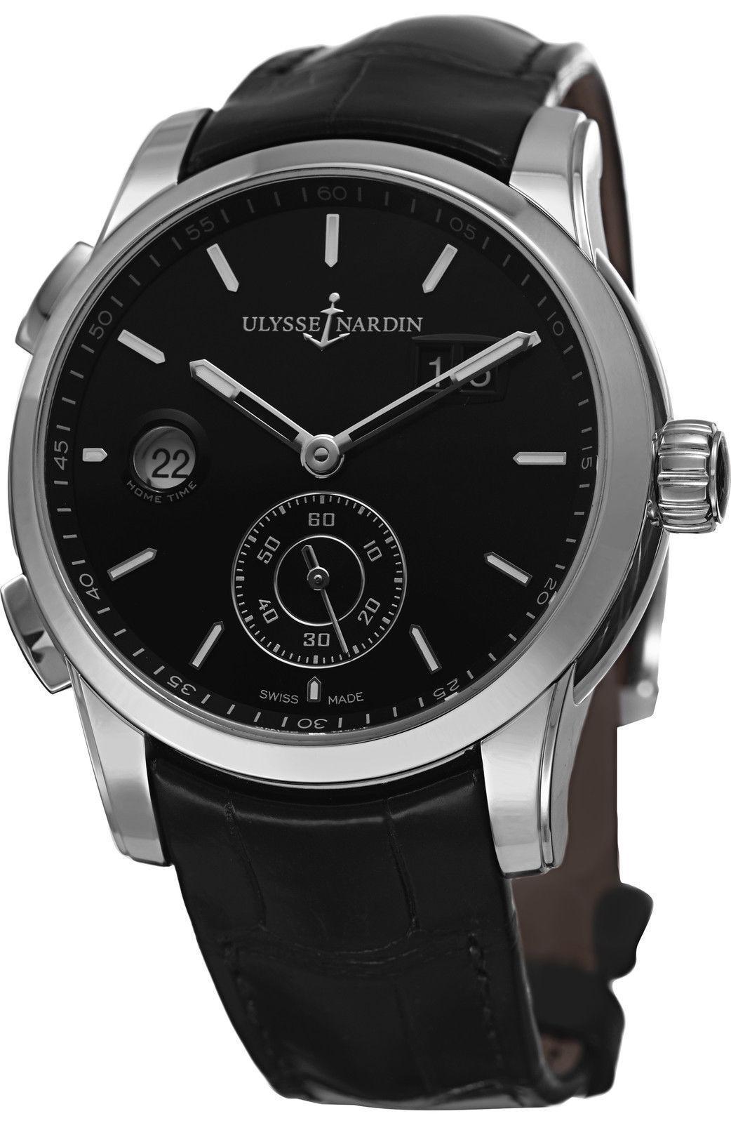 Ulysse Nardin Dual Time Manufacture Stainless Steel, Leather Strap Men's Watch For Sale 3