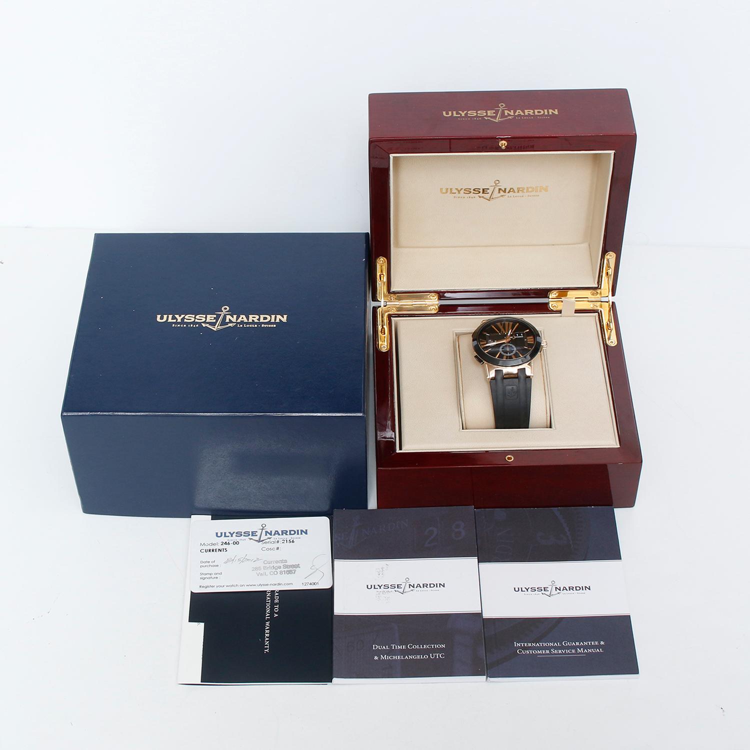 Ulysse Nardin Executive Dual Time 18k Rose Gold Watch 246-00 3/42 In Excellent Condition For Sale In Dallas, TX