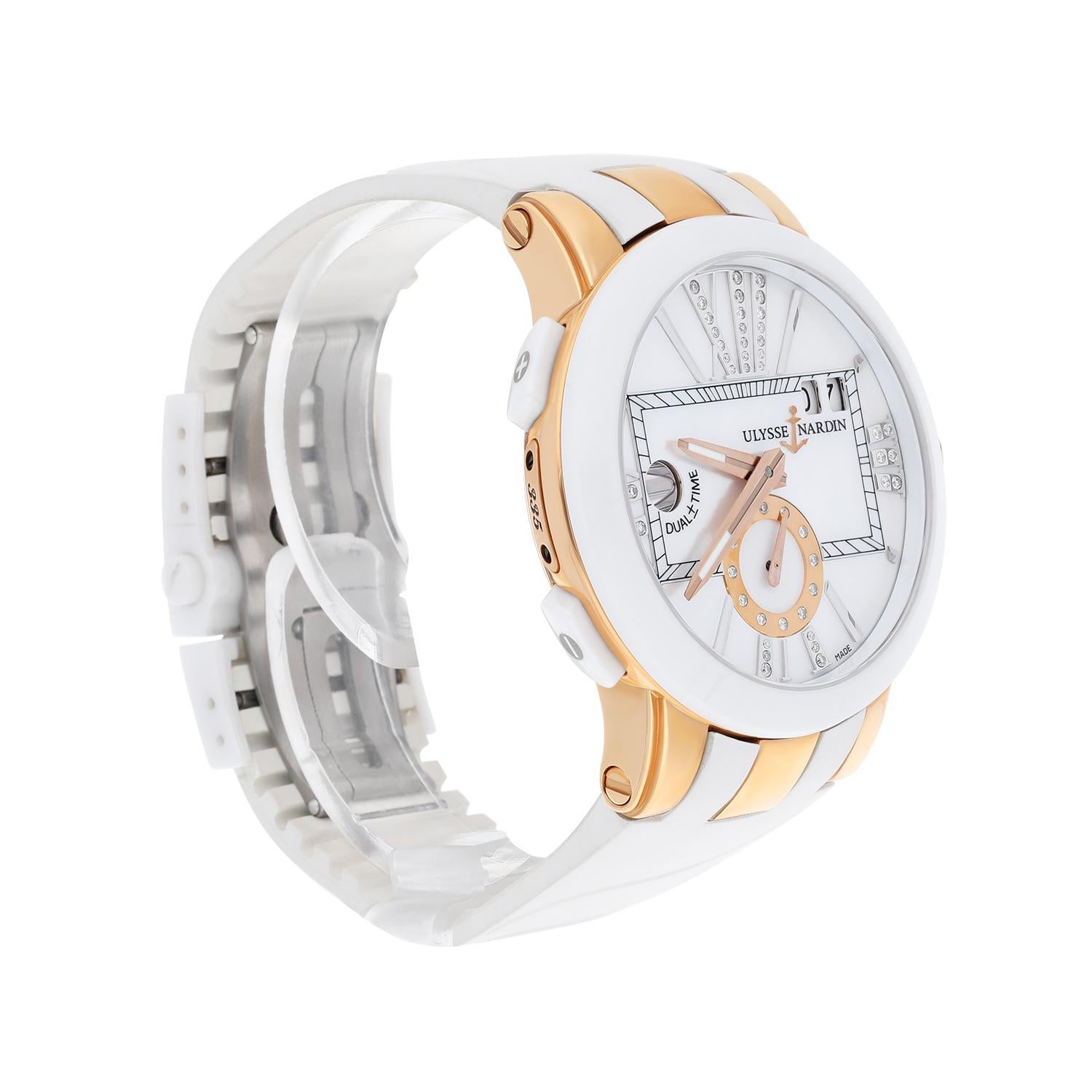 Ulysse Nardin Executive Dual Time Lady Rose Gold & Diamonds Ladies Watch 40mm In Excellent Condition In New York, NY